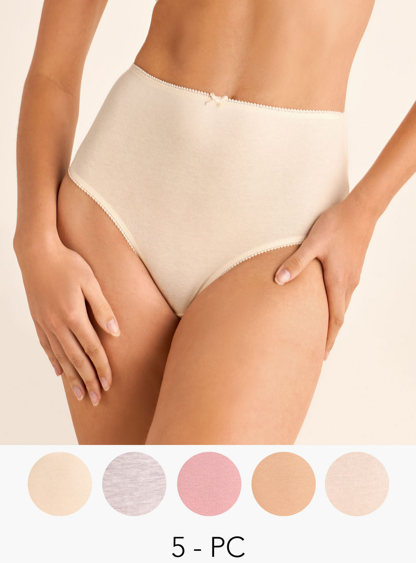 طقم سراويل داخلية كاملة بخصر مطاطي وتفاصيل فيونكة عدد 5-women-clothing-lingerie-panties-image-1