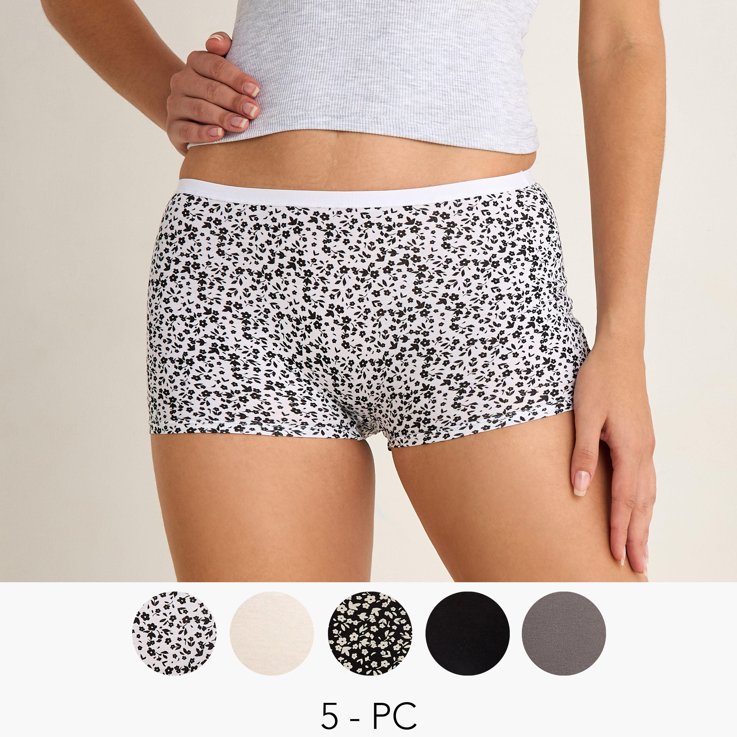 Set of 5 - Assorted Boyshorts with Elasticated Waistband-women-clothing-lingerie-panties-image-1