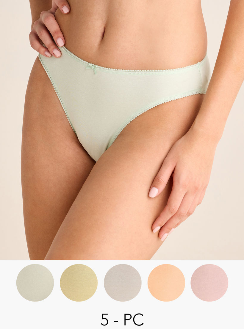 Set of 5 - Bow Detail Bikini Briefs-women-clothing-lingerie-panties-image-1