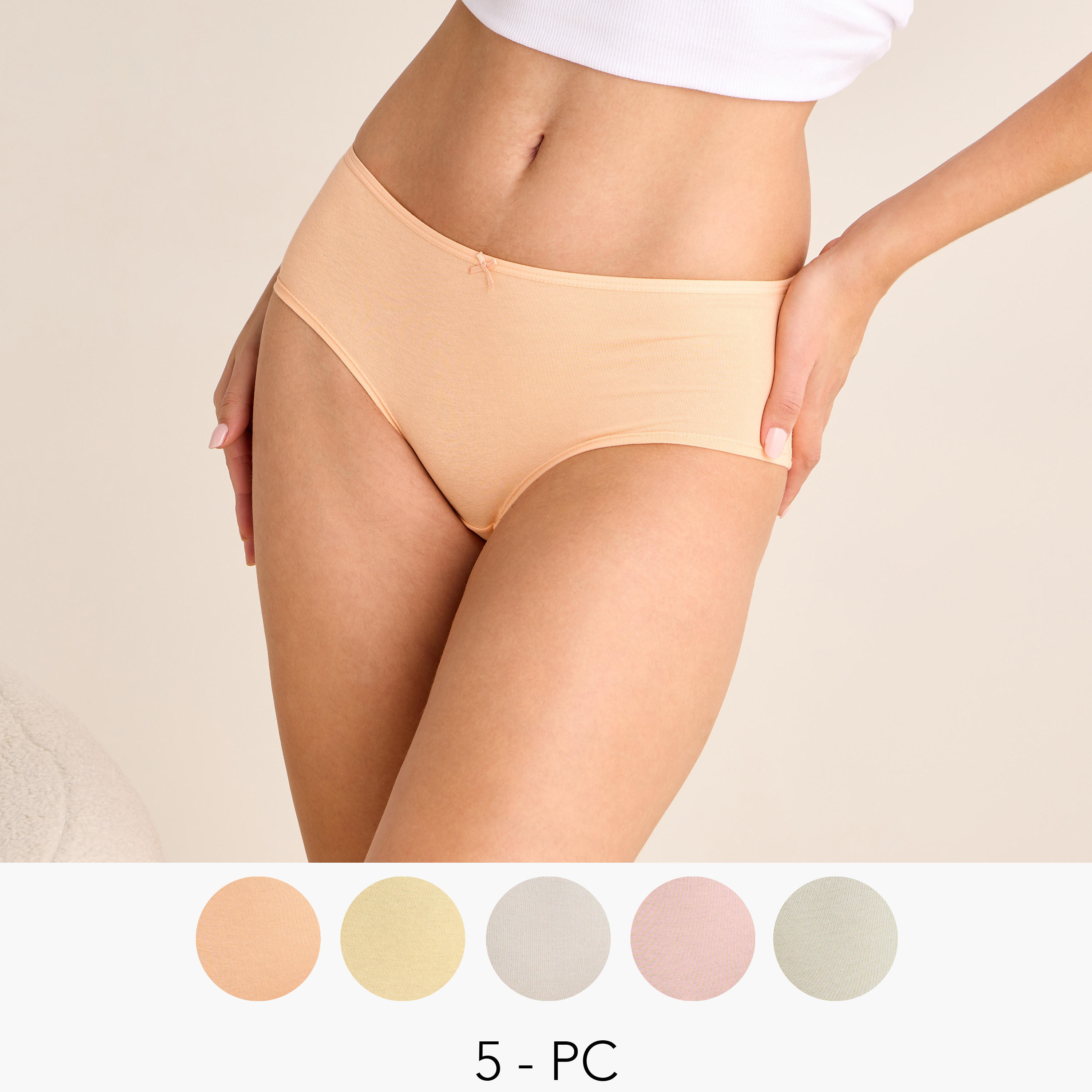 طقم سراويل داخلية بخصر مطاطي وتفاصيل فيونكة عدد 5-women-clothing-lingerie-panties-image-1