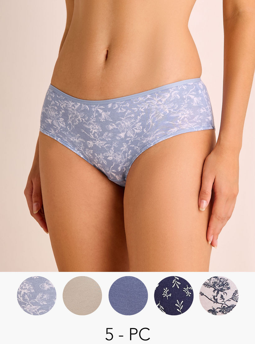 طقم سروال داخلي بخصر مطاطي 5 قطع متنوعة-women-clothing-lingerie-panties-image-1