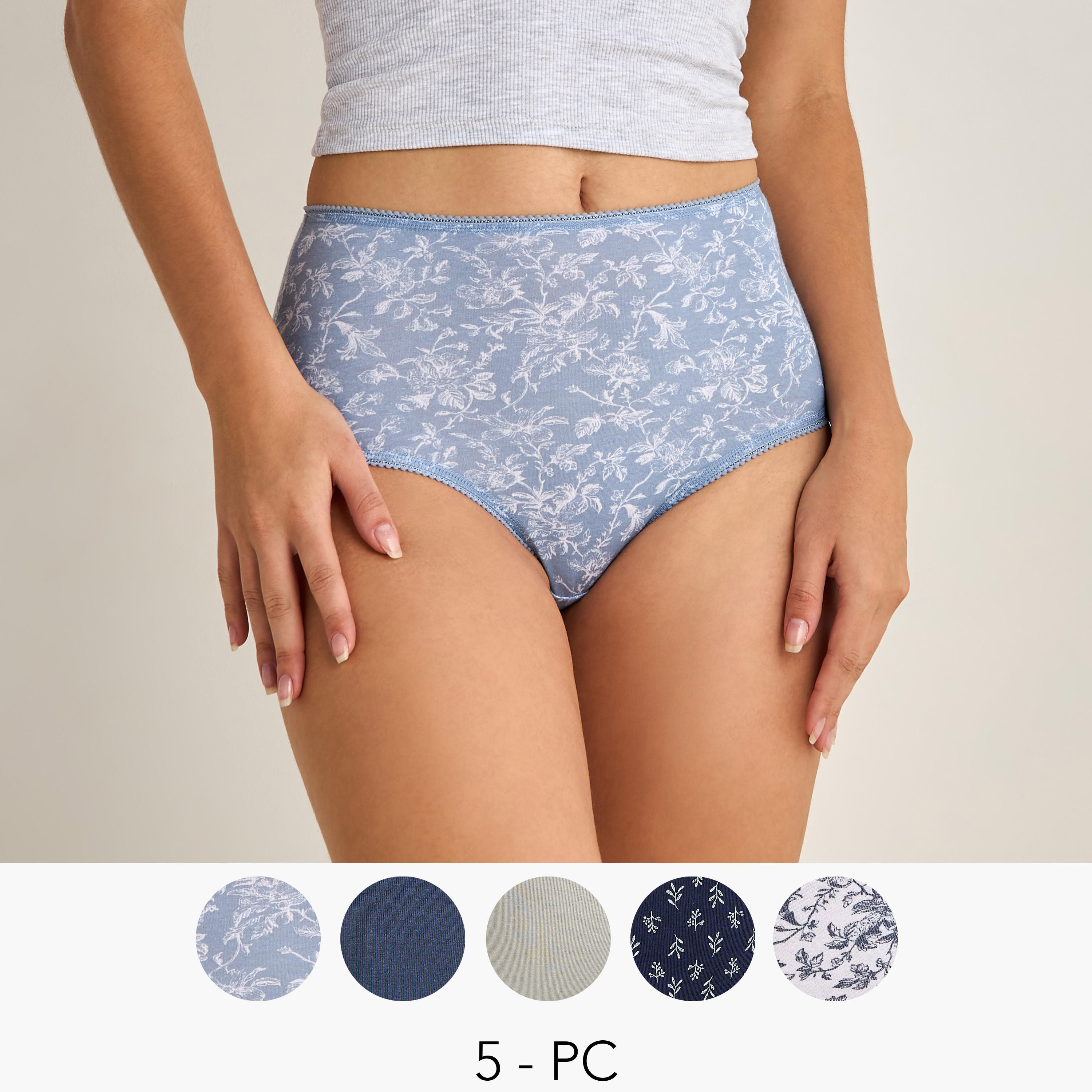 Set of 5 - Assorted Full Briefs with Elasticated Waistband-women-clothing-lingerie-panties-image-1