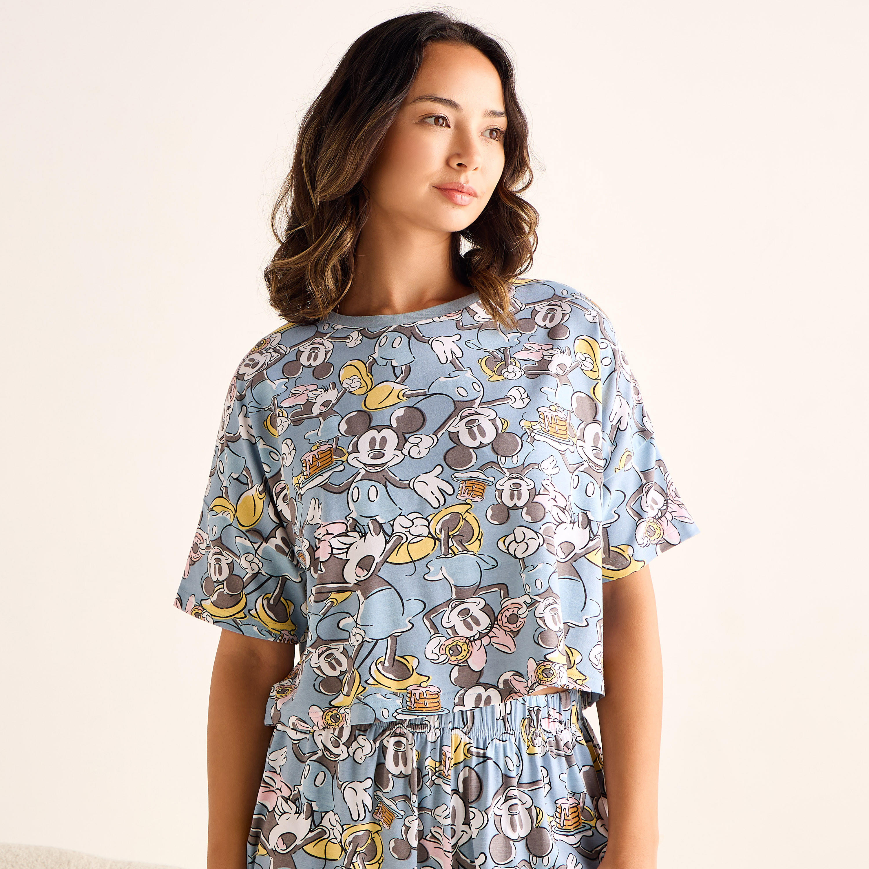 Mickey Mouse Print Shorts Set-women-clothing-nightwear-pyjamas-shortsets-image-3