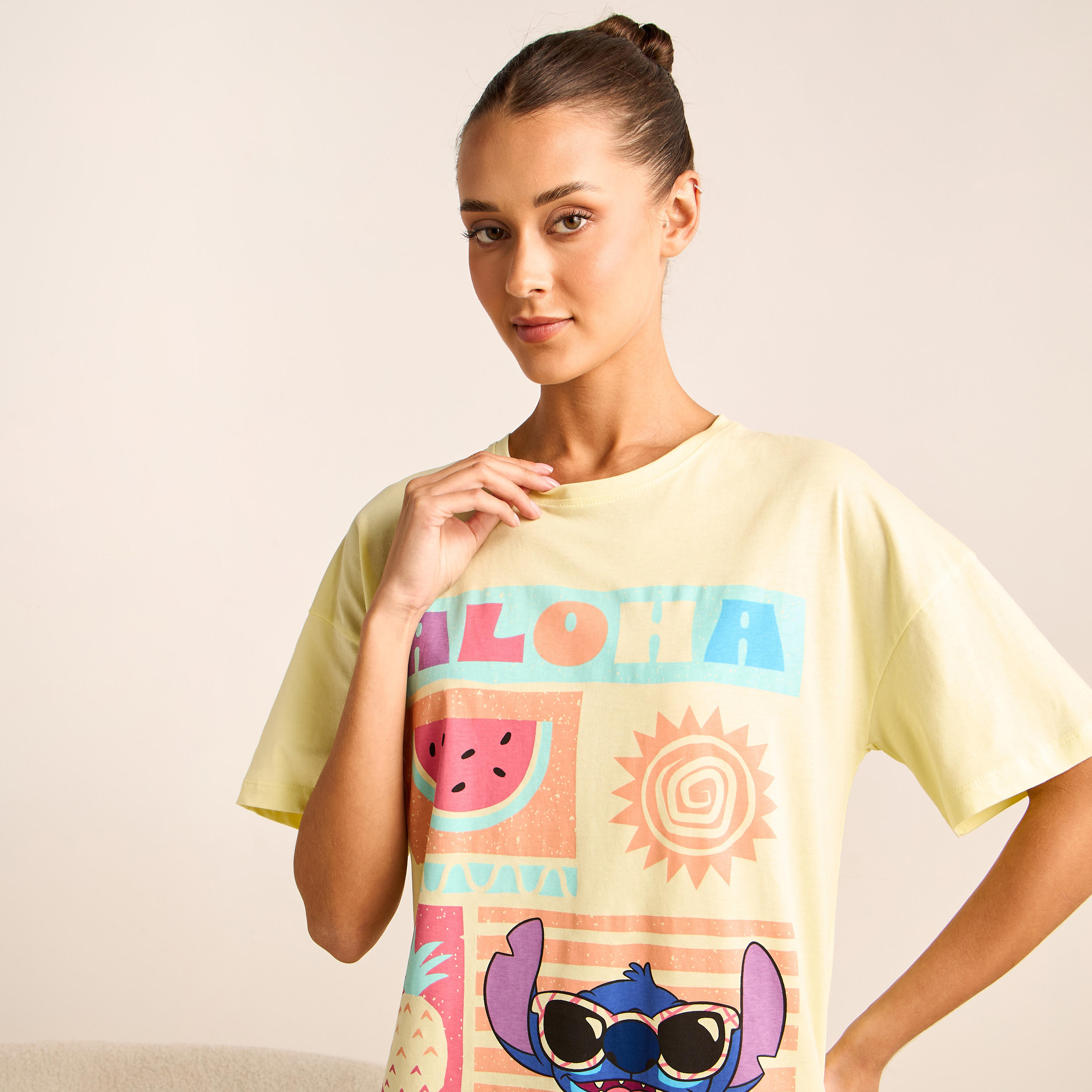 فستان نوم قطن بياقة مستديرة وطبعات -women-clothing-nightwear-nighties-image-4