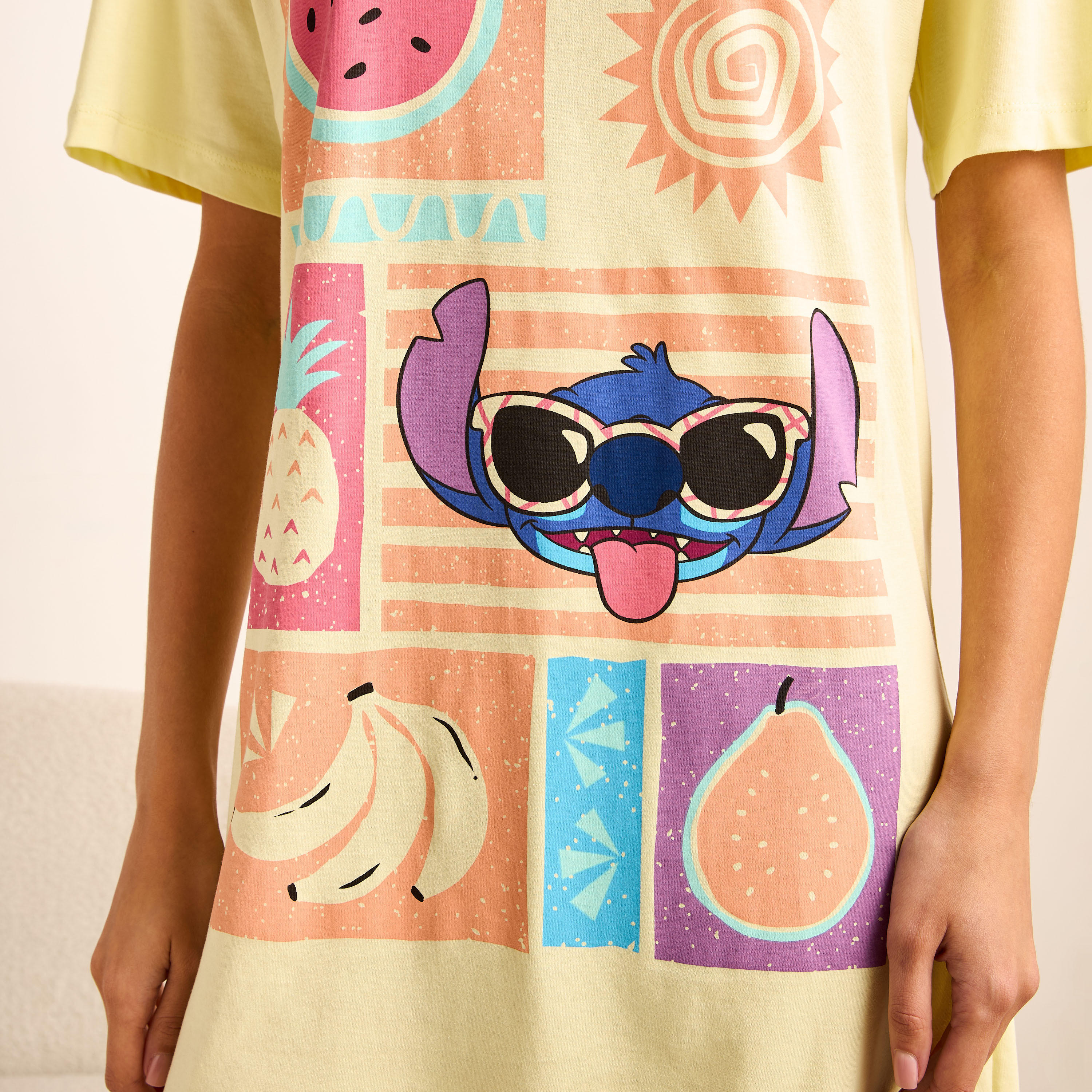 فستان نوم قطن بياقة مستديرة وطبعات -women-clothing-nightwear-nighties-image-5