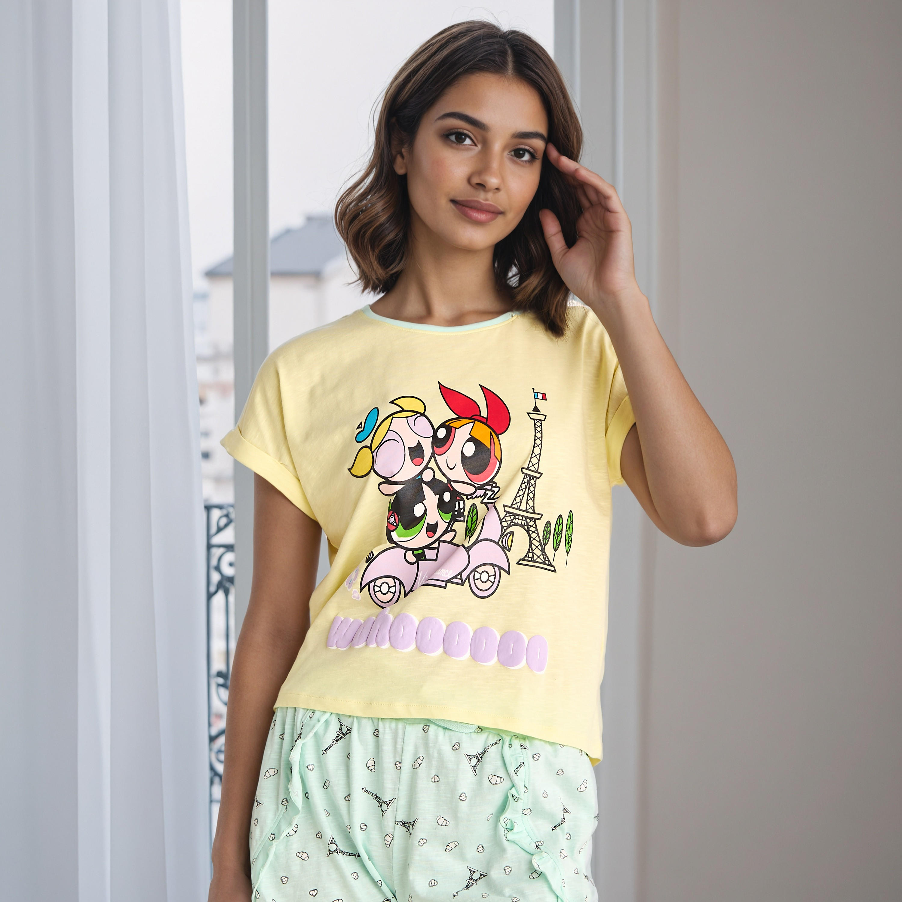 Powerpuff Girls Print Cotton Shorts Set-women-clothing-nightwear-pyjamas-shortsets-image-2