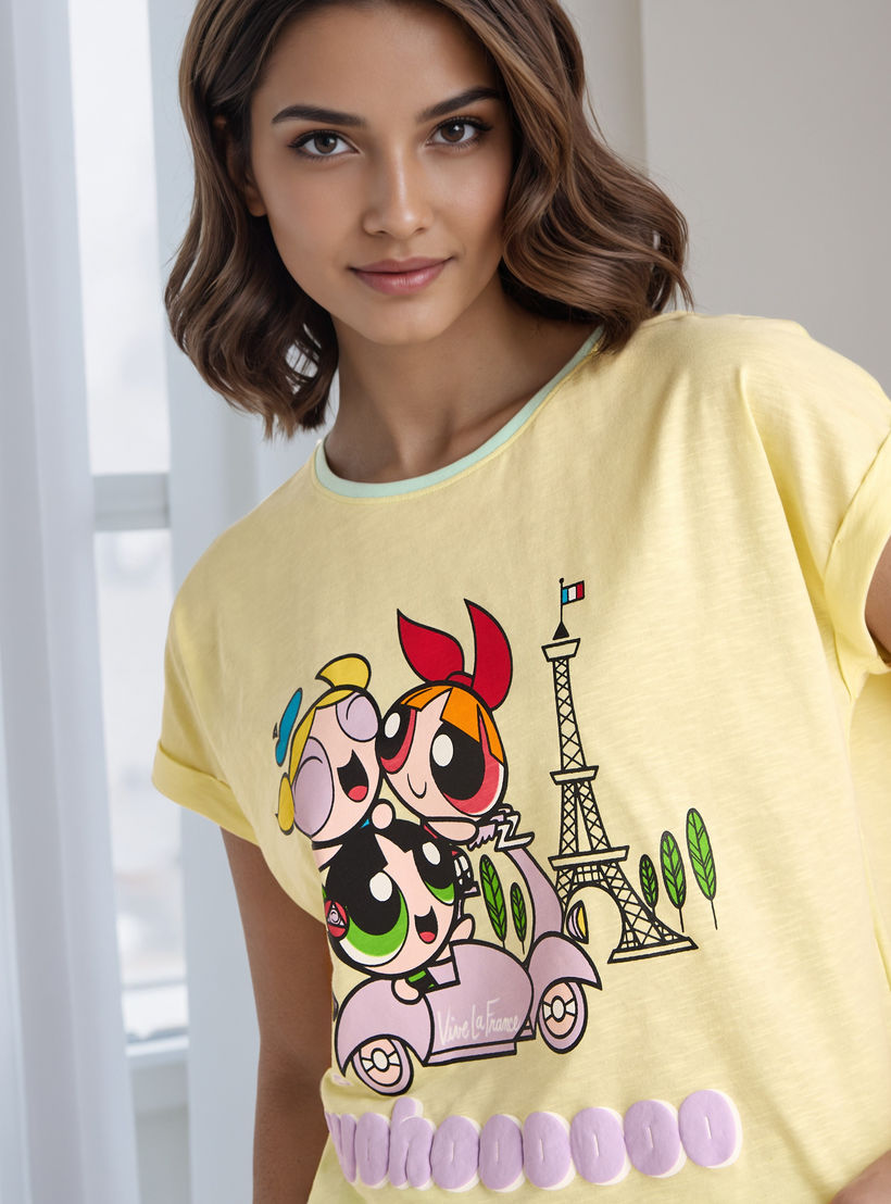 طقم شورت قطن بطبعات فتيات القوة-women-clothing-nightwear-pyjamas-shortsets-image-5
