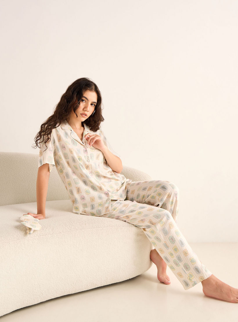 طقم بنطلون بيجاما وقميص بطبعات-women-clothing-nightwear-pyjamas-longsets-image-7