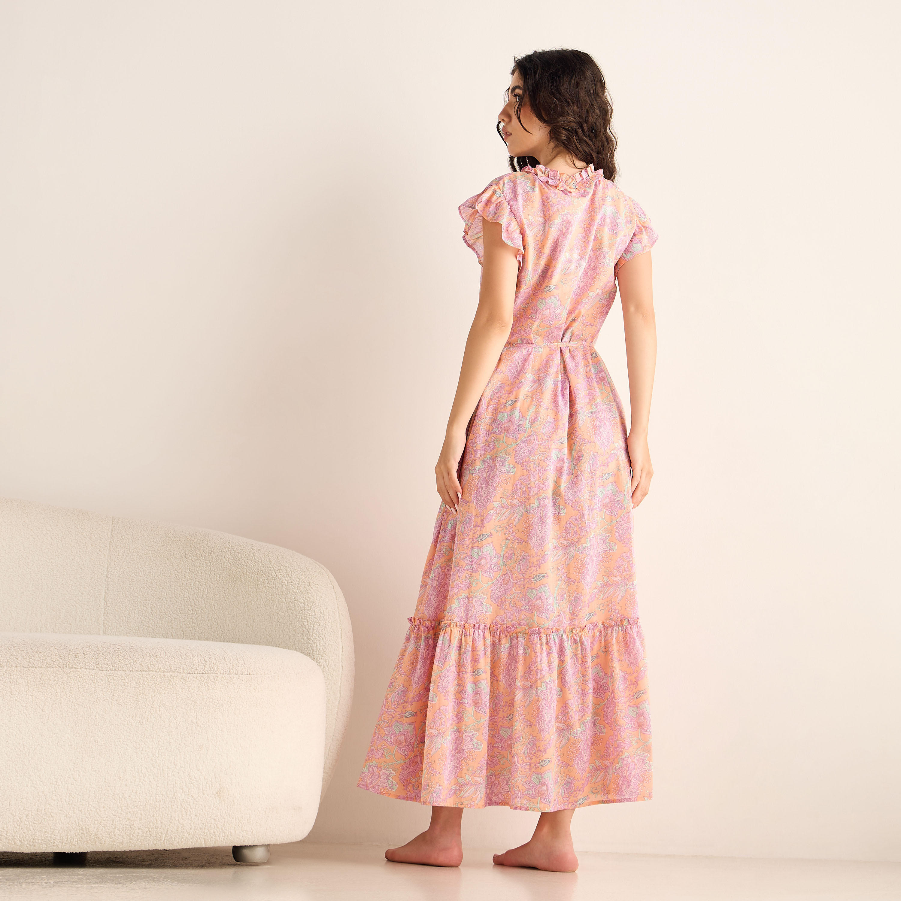 ثوب نوم فيسكوز بأكمام كاب وحزام ربط وطبعات-women-clothing-nightwear-nighties-image-4