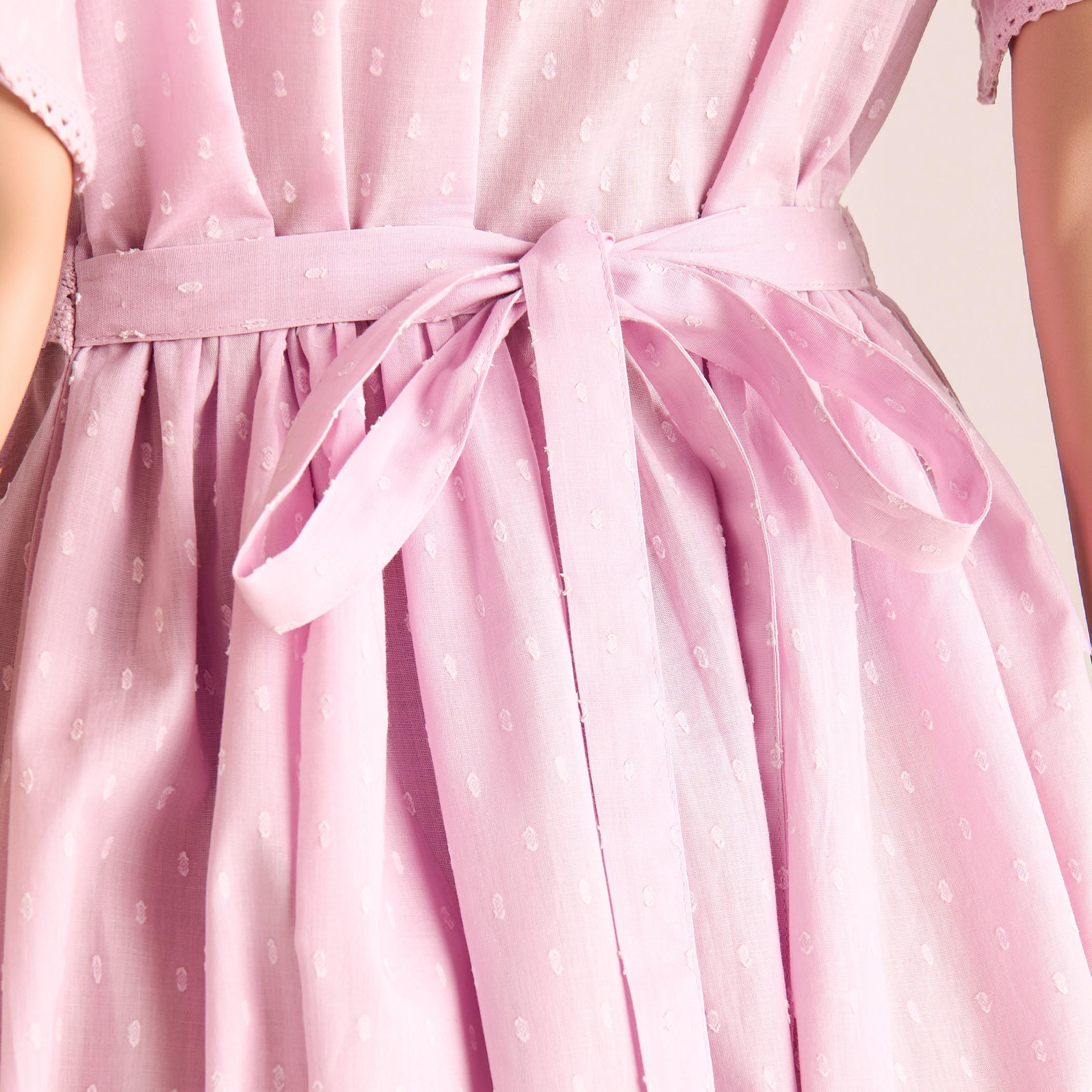 Textured Dobby Viscose Night Gown with Tie-Up Belt and Flutter Sleeves-women-clothing-nightwear-nighties-image-6
