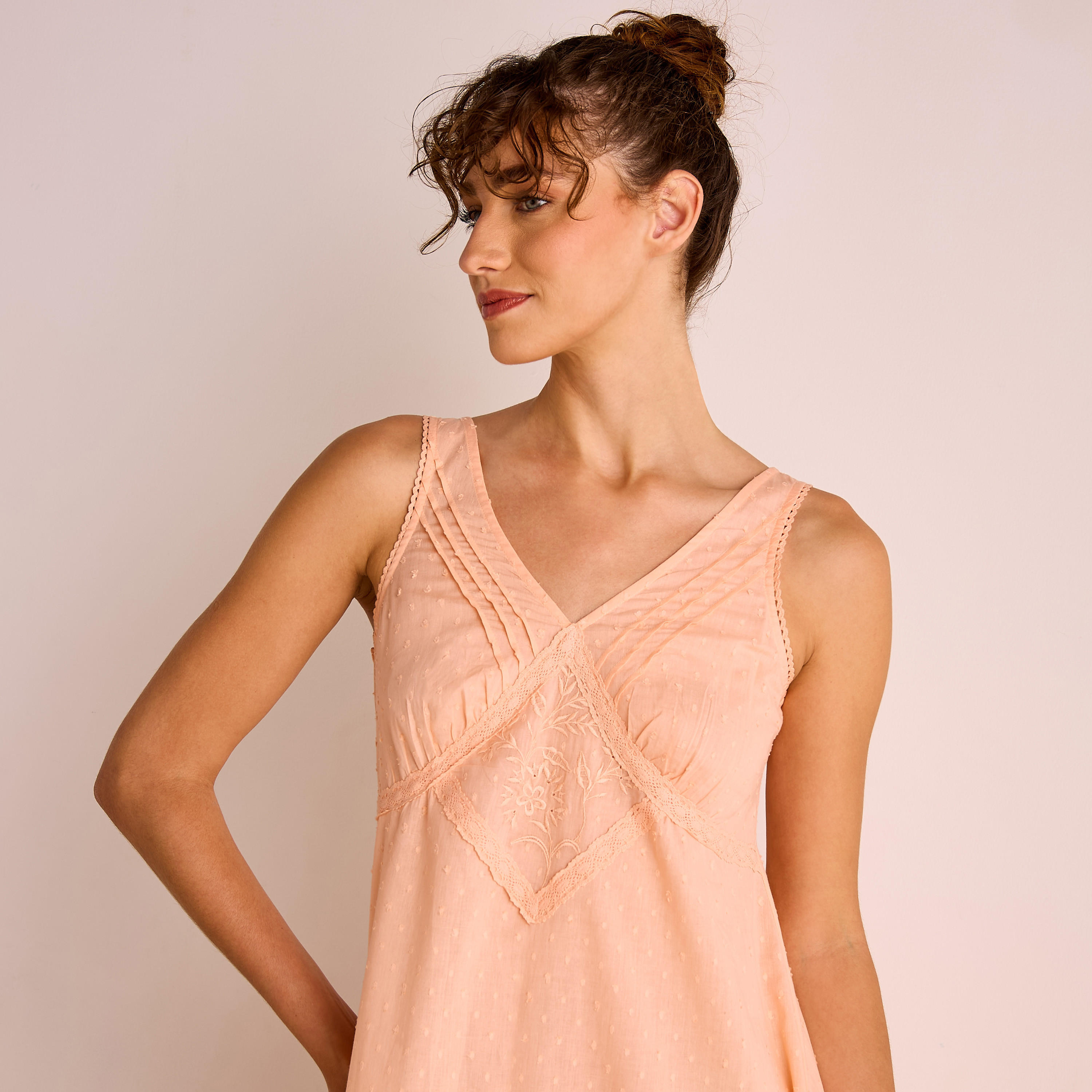 Dobby Embroidered V-neck Sleeveless Viscose Night Dress-women-clothing-nightwear-nighties-image-4