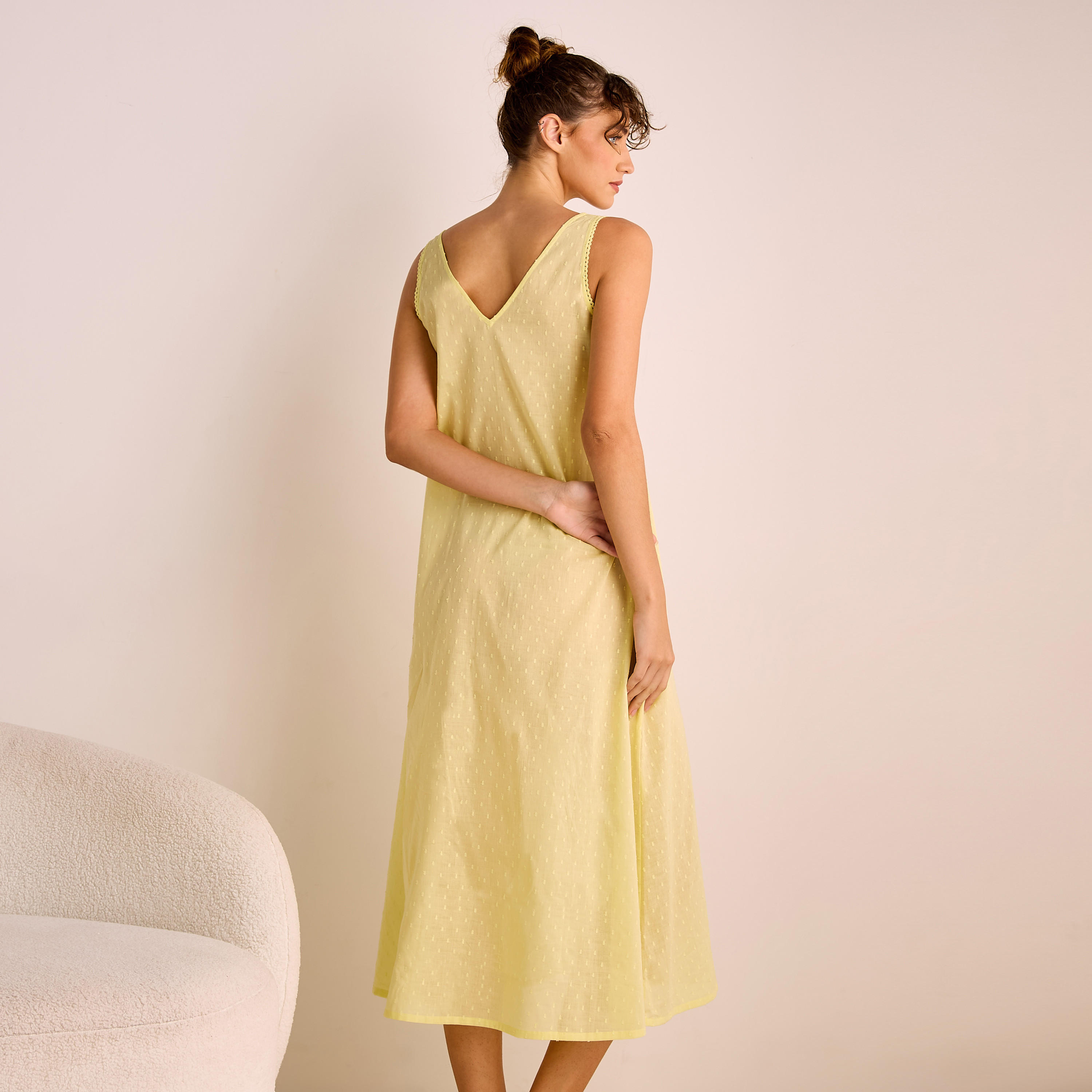 Dobby Embroidered V-neck Sleeveless Viscose Night Dress-women-clothing-nightwear-nighties-image-3