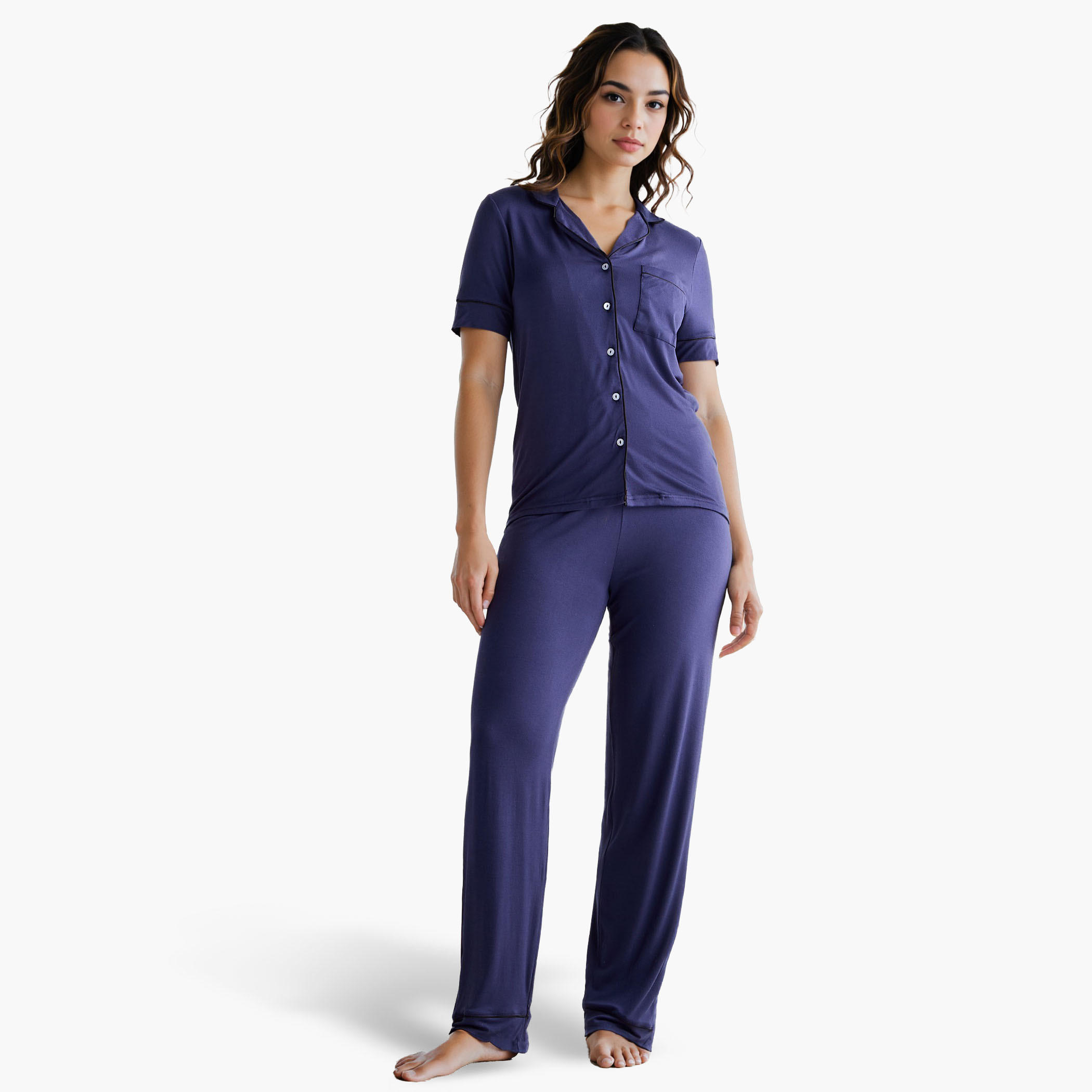 طقم بيجاما بتفاصيل خيوط بارزة من أدارايا-women-clothing-nightwear-pyjamas-longsets-image-1