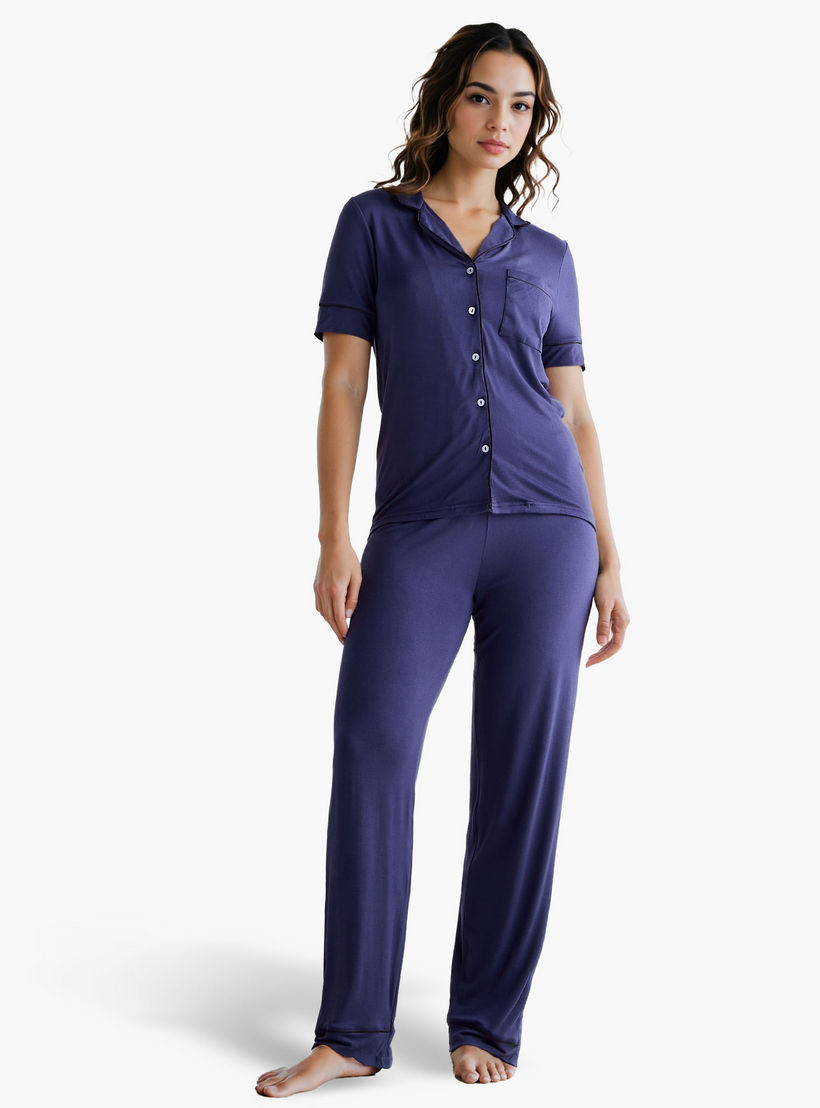 طقم بيجاما بتفاصيل خيوط بارزة من أدارايا-women-clothing-nightwear-pyjamas-longsets-image-1