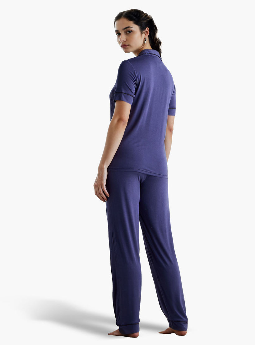 طقم بيجاما بتفاصيل خيوط بارزة من أدارايا-women-clothing-nightwear-pyjamas-longsets-image-2