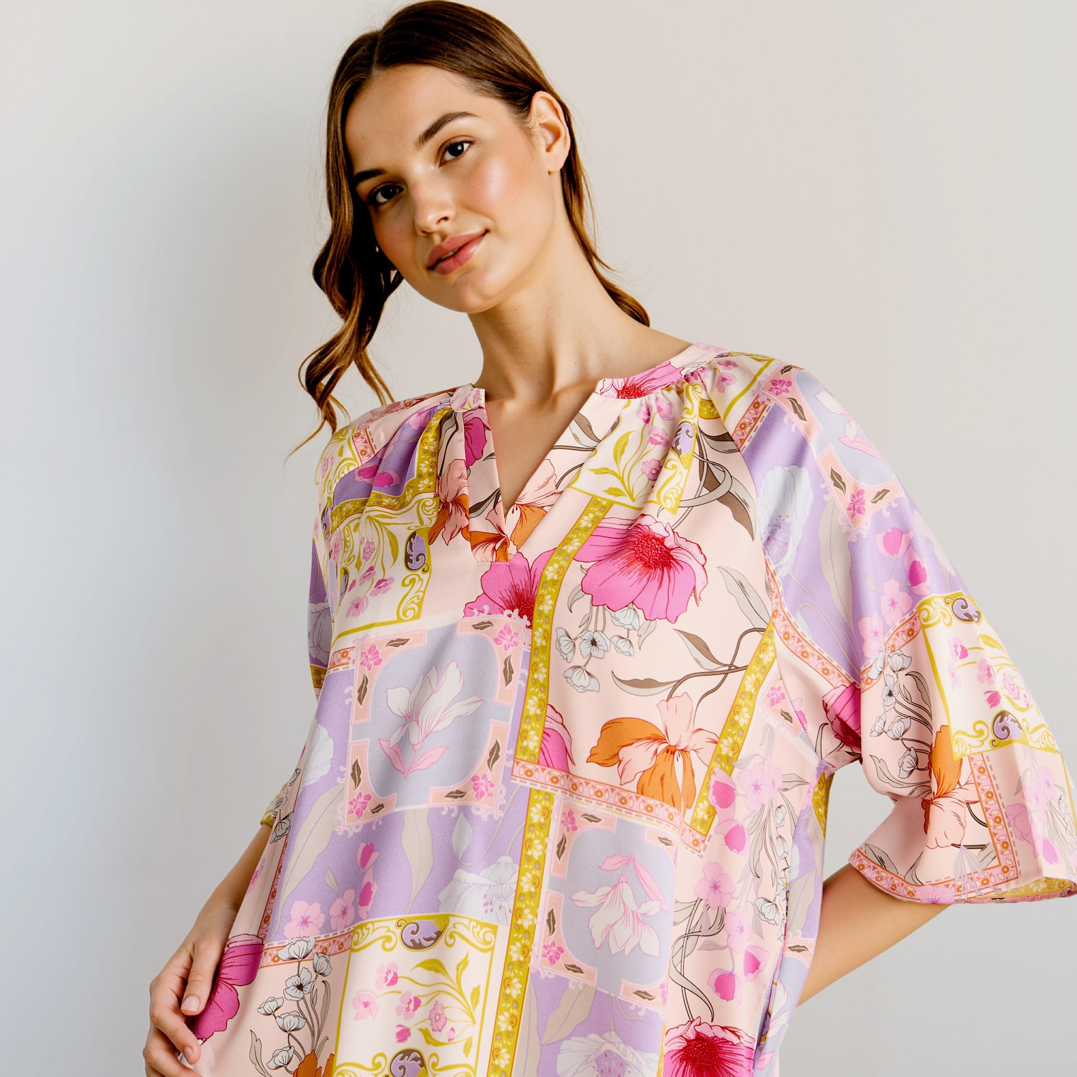 Printed Satin Night Dress with Collar and 3/4 Sleeves-women-clothing-nightwear-nighties-image-4