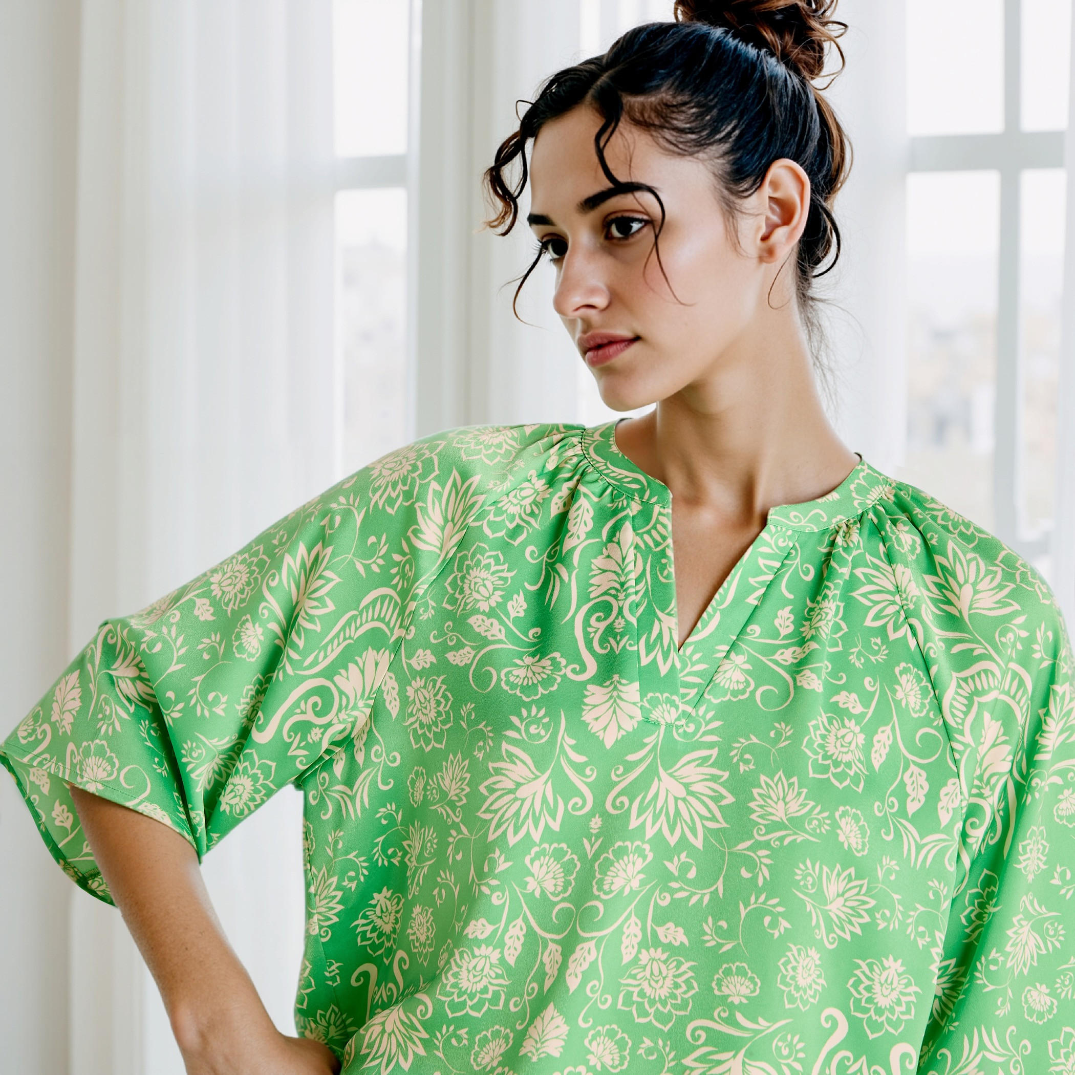 طقم بيجاما بلوزة وبنطلون ساتان بطبعات زهرية-women-clothing-nightwear-pyjamas-longsets-image-3