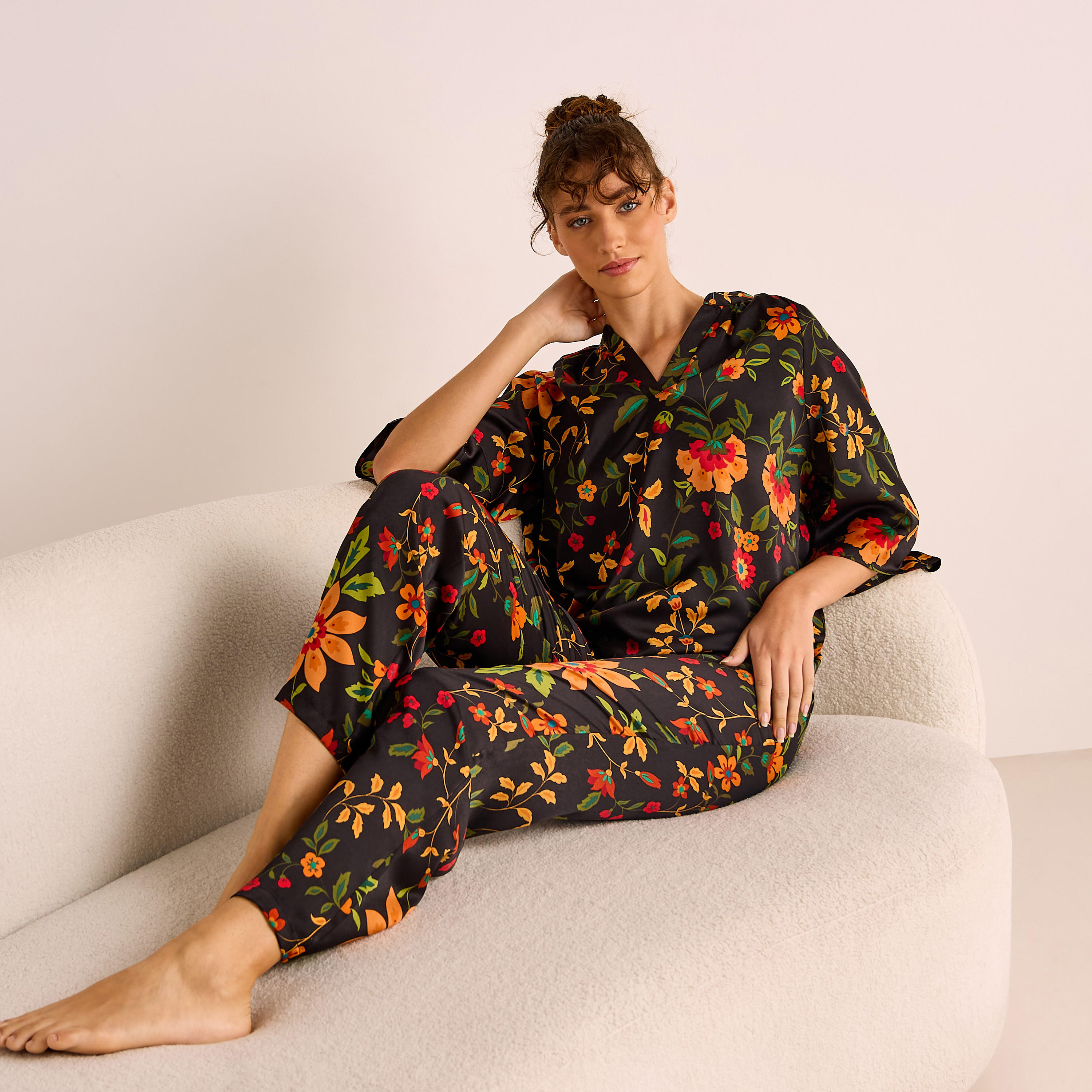 Floral Print Satin Top and Pyjama Set-women-clothing-nightwear-pyjamas-longsets-image-1