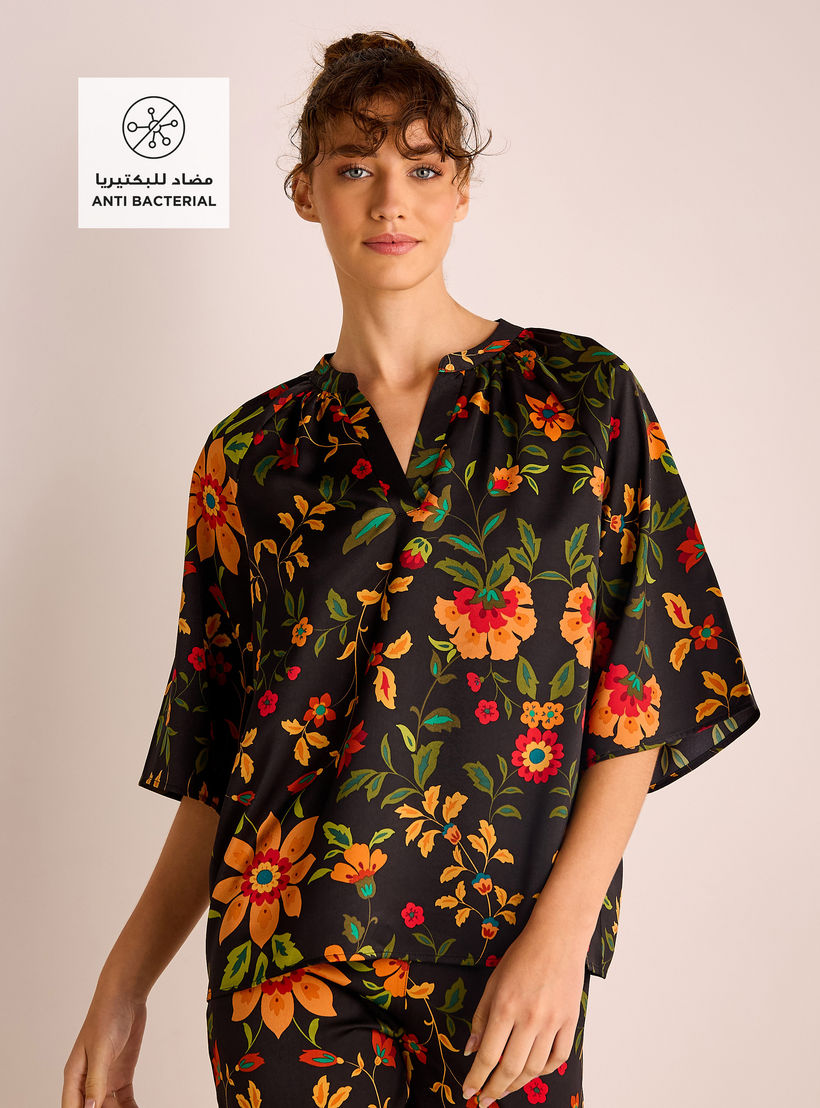 Floral Print Satin Top and Pyjama Set-women-clothing-nightwear-pyjamas-longsets-image-2