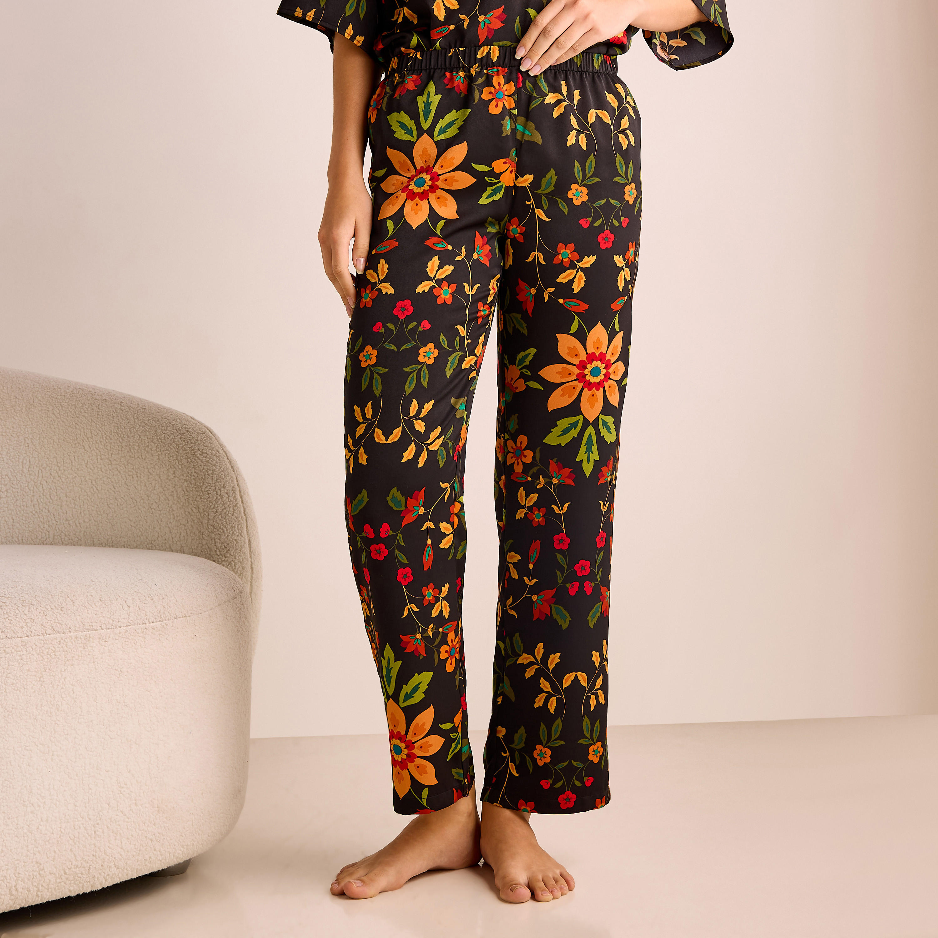 Floral Print Satin Top and Pyjama Set-women-clothing-nightwear-pyjamas-longsets-image-4