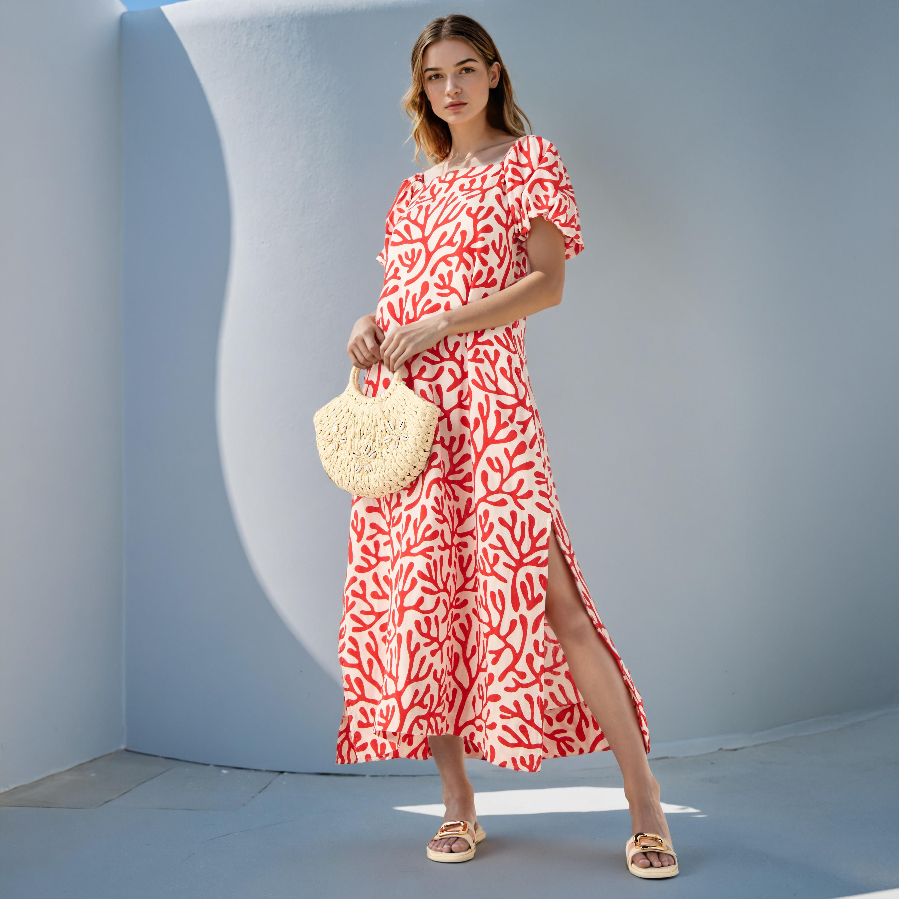 Printed Maxi Cotton Dress with Side Slit-women-clothing-swimandbeach-beachwear-image-1