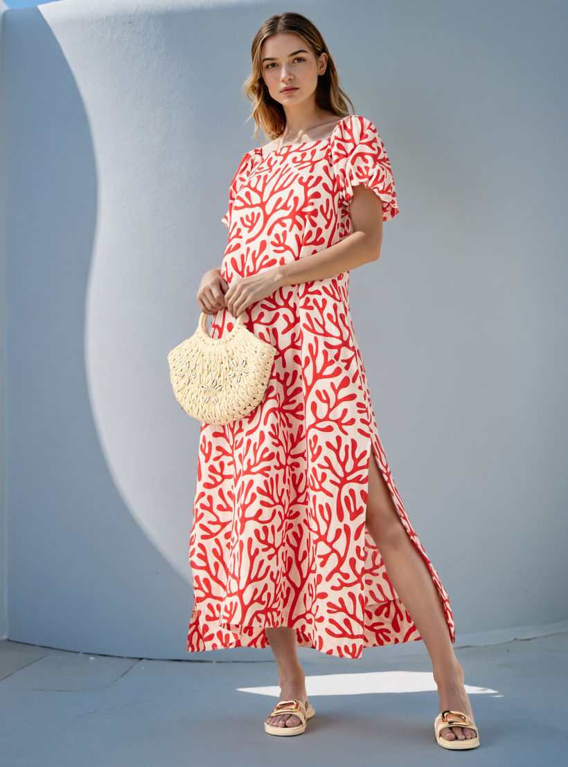 Printed Maxi Cotton Dress with Side Slit-women-clothing-swimandbeach-beachwear-image-1