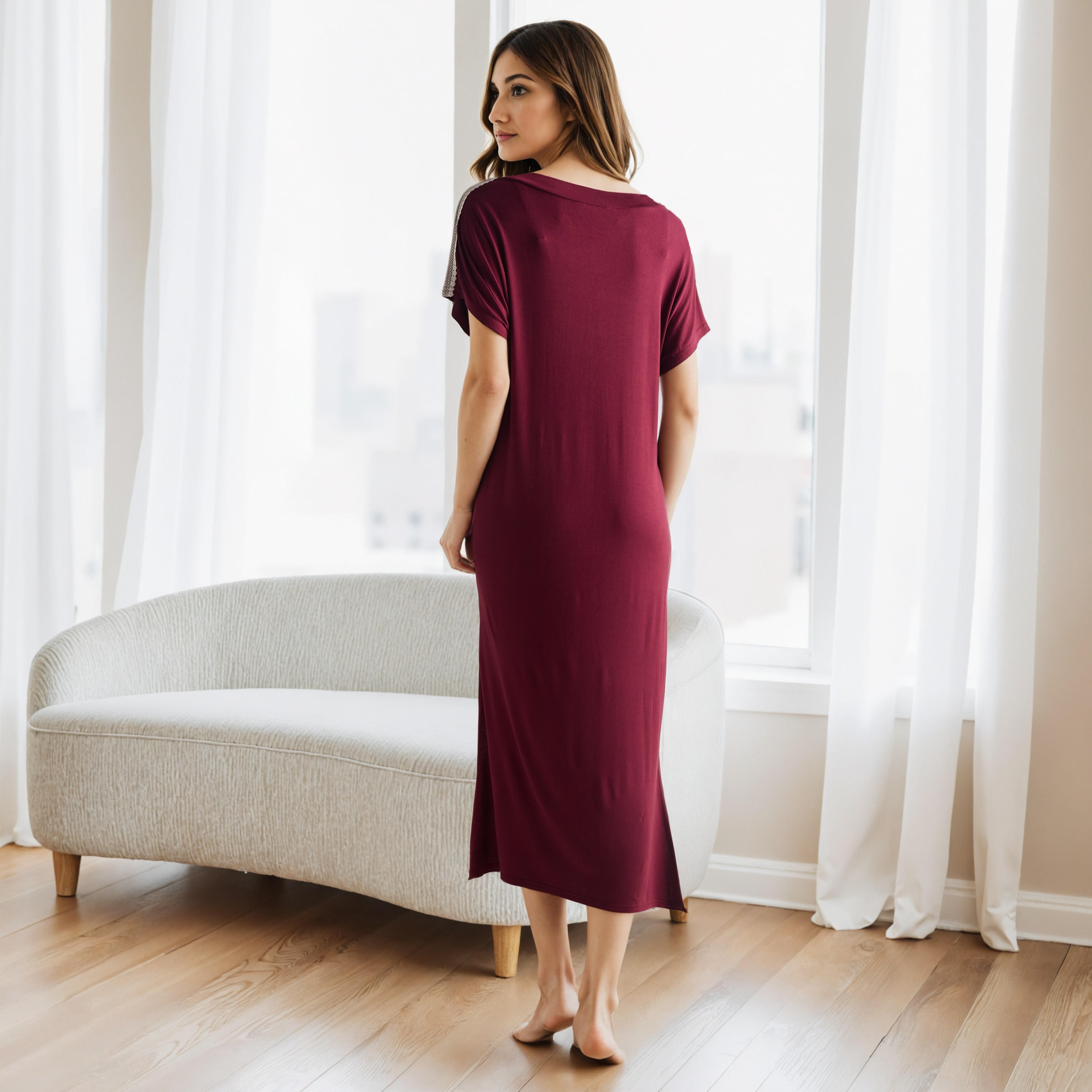 Lace Inserts Night Dress with Slits-women-clothing-nightwear-nighties-image-3