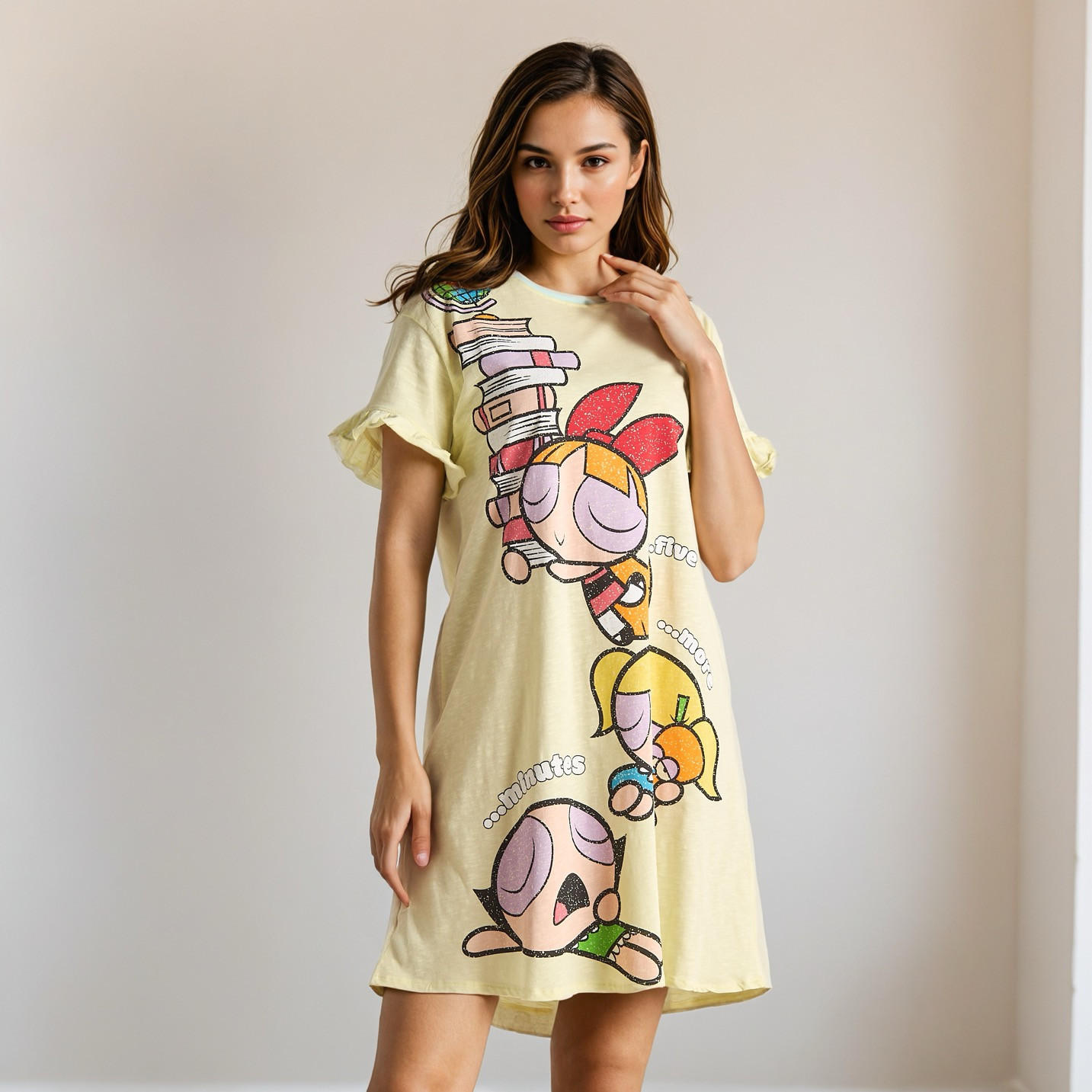 Powerpuff Girls Print Cotton Sleepshirt-women-clothing-nightwear-nighties-image-1