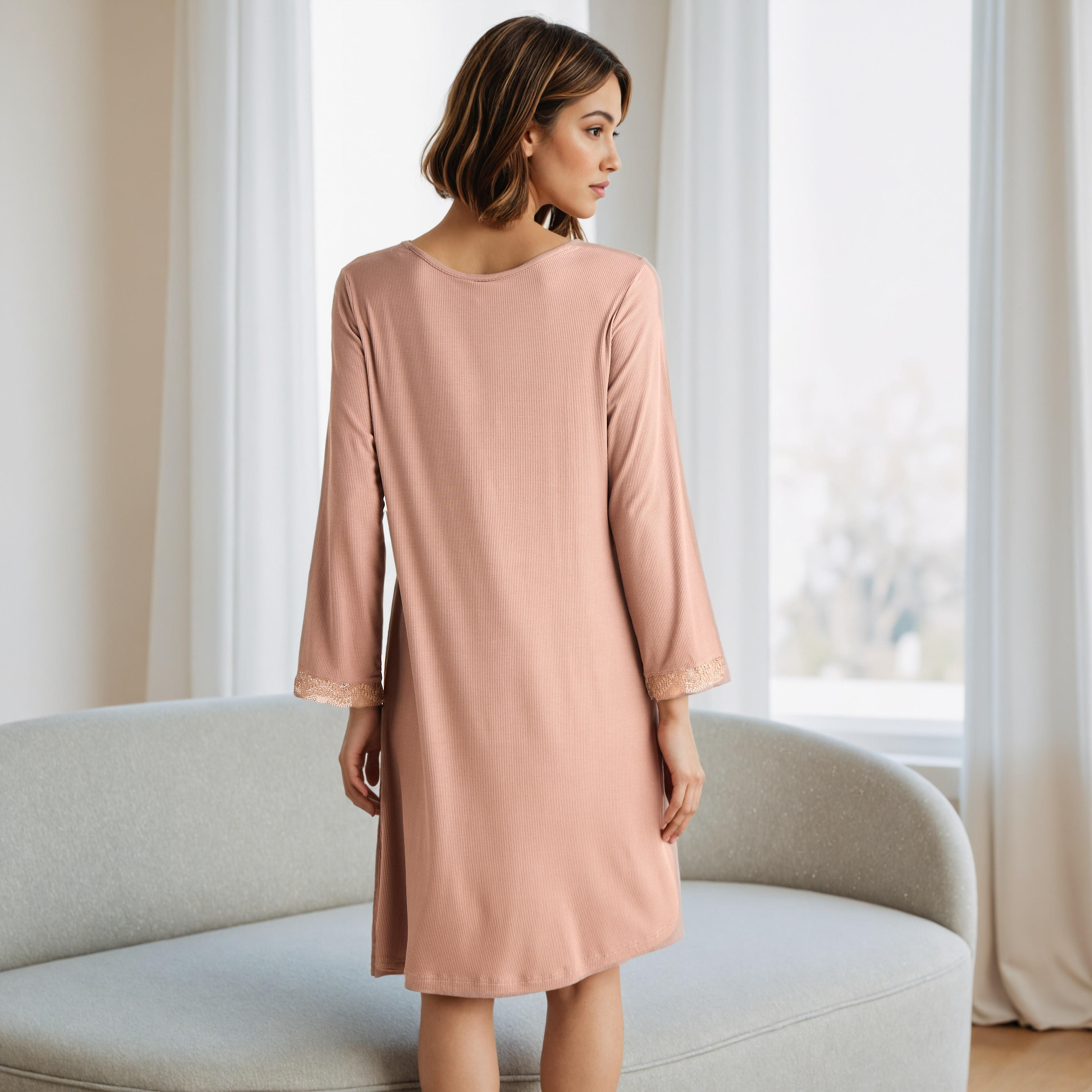 Ribbed V-neck Night Dress-women-clothing-nightwear-nighties-image-3