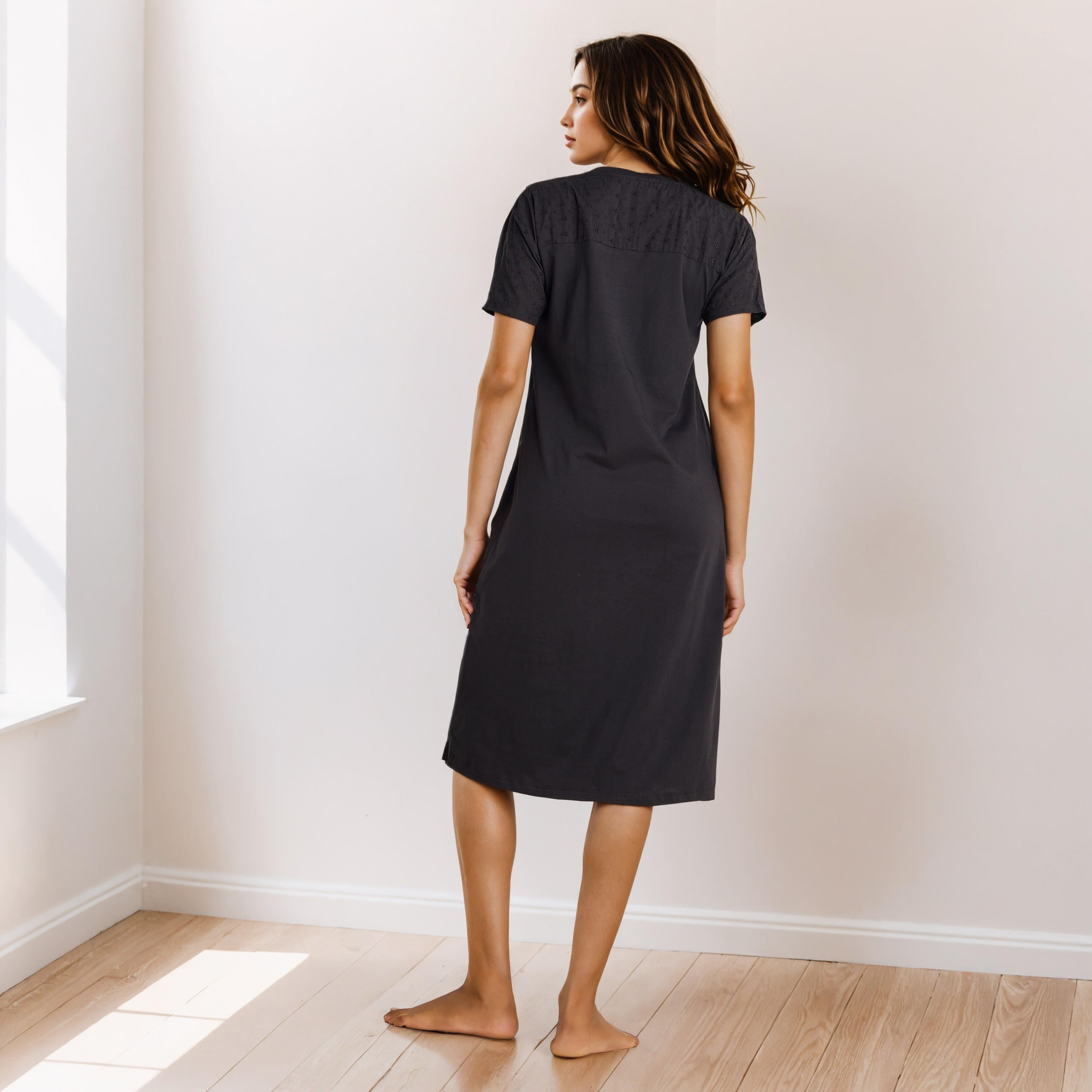 Schiffli Embroidered V-neck Cotton Night Dress-women-clothing-nightwear-nighties-image-3