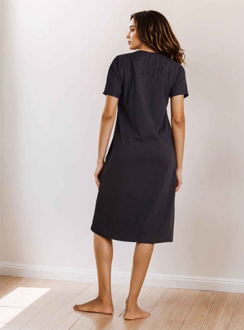 Schiffli Embroidered V-neck Cotton Night Dress-women-clothing-nightwear-nighties-image-3