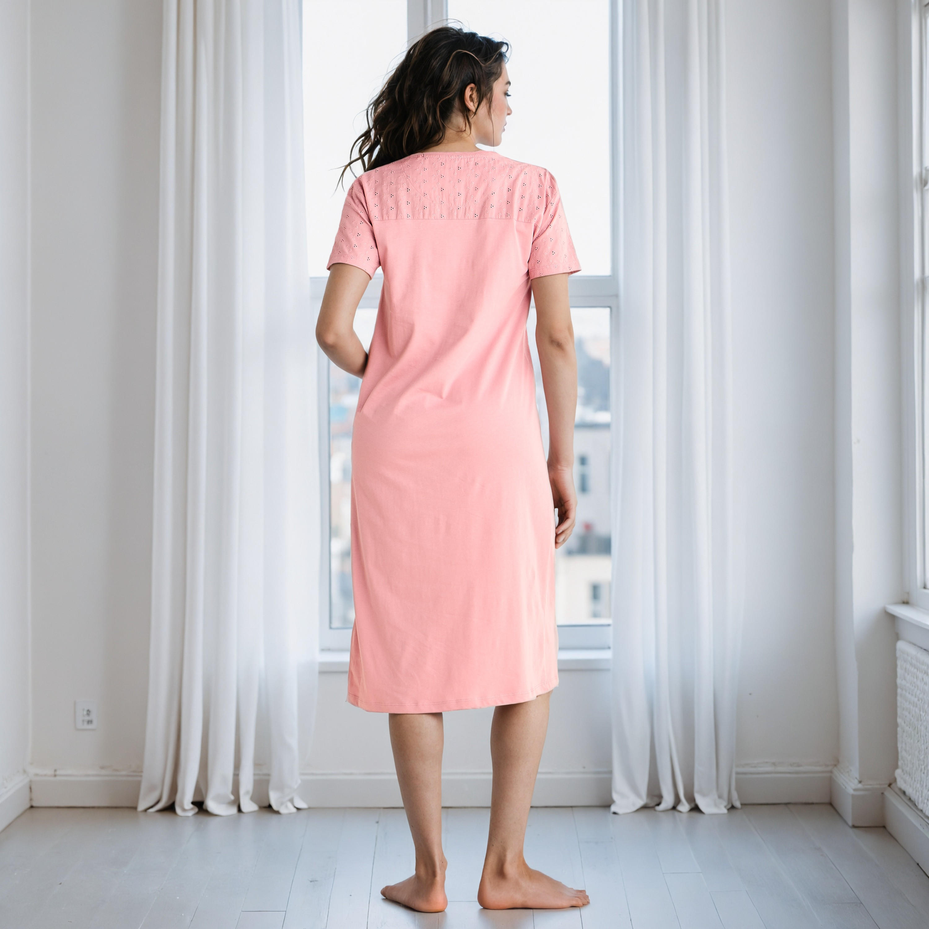 Schiffli Embroidered V-neck Cotton Night Dress-women-clothing-nightwear-nighties-image-3