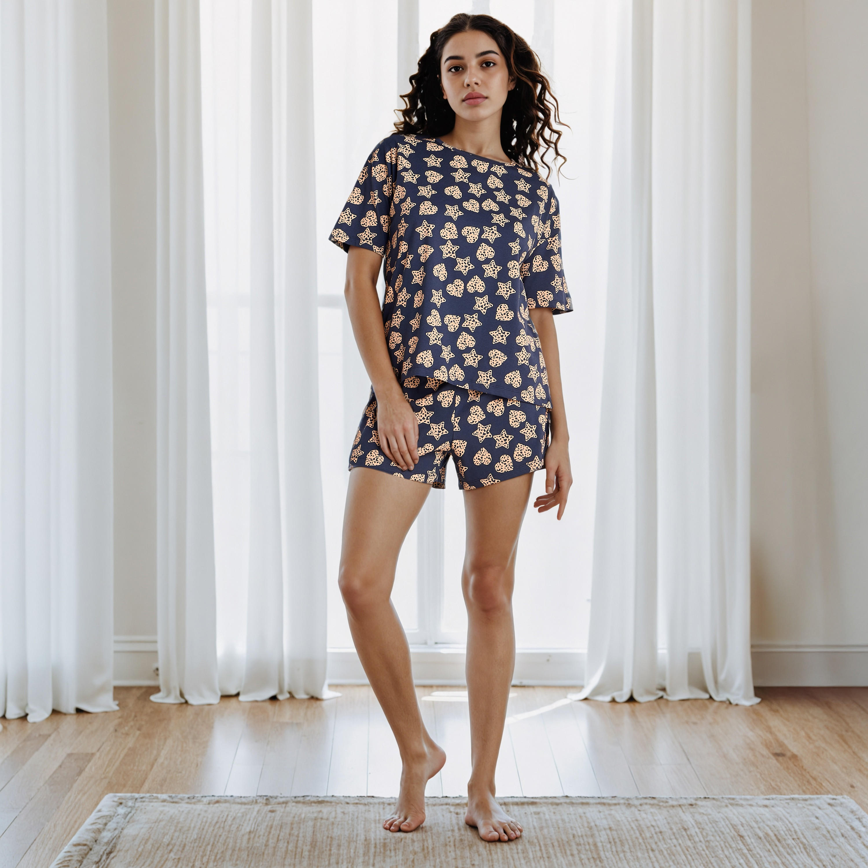 All-Over Print T-shirt and Shorts Set-women-clothing-nightwear-pyjamas-shortsets-image-1