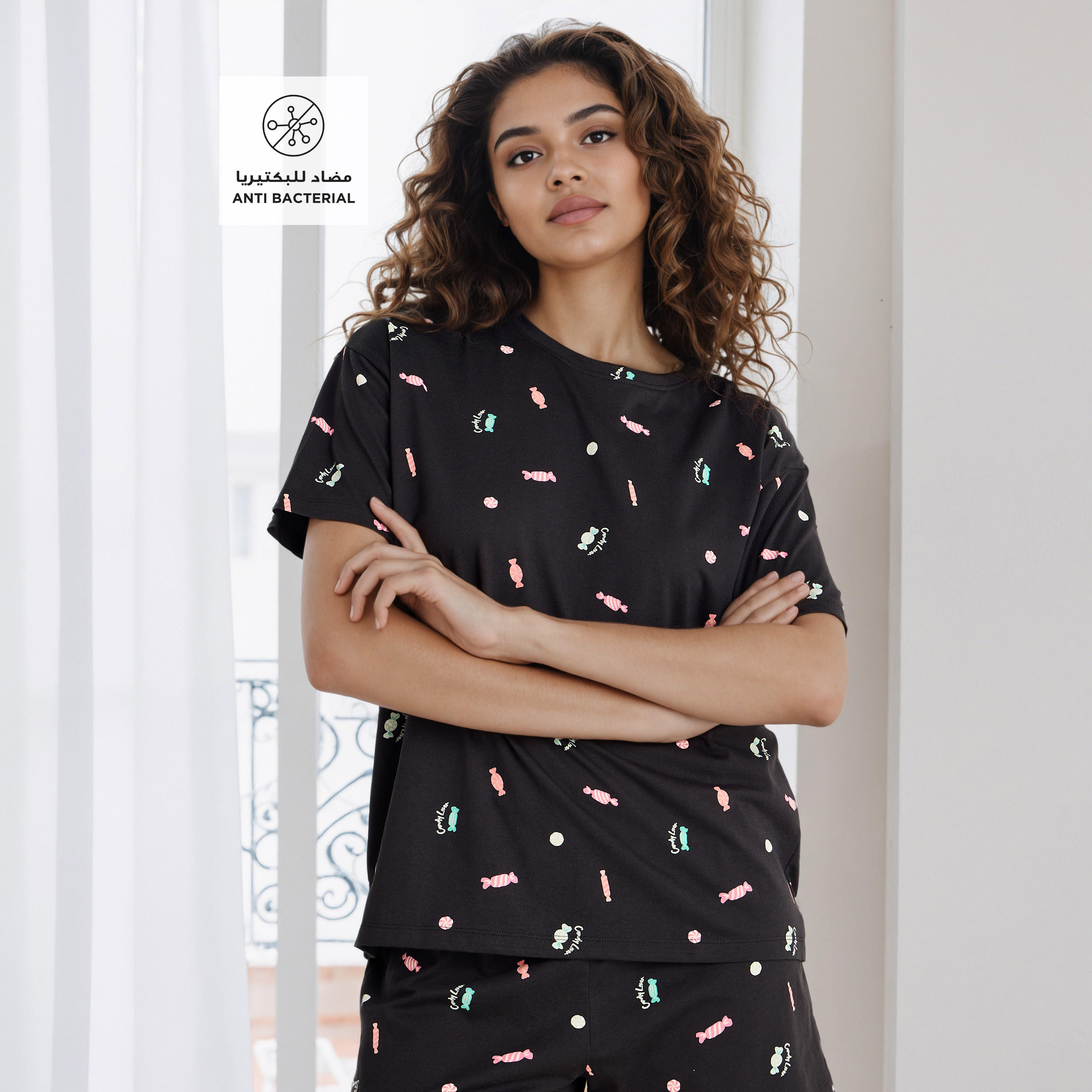 All-Over Print T-shirt and Shorts Set-women-clothing-nightwear-pyjamas-shortsets-image-2