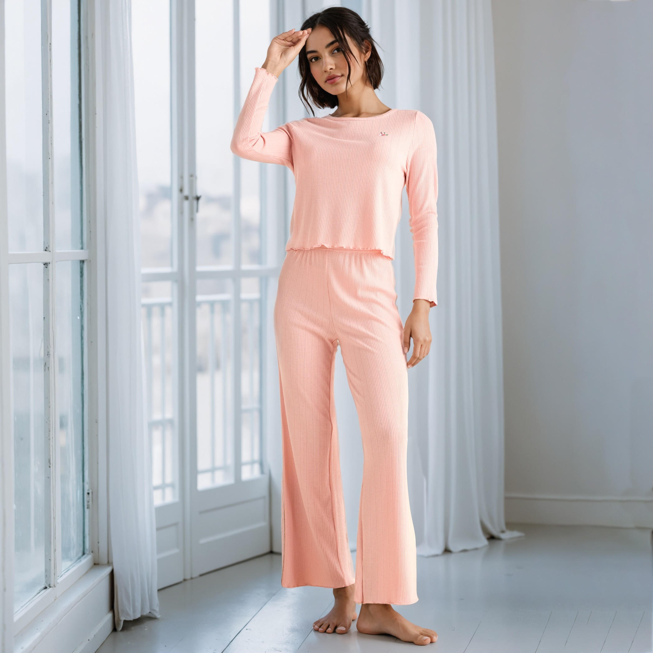 طقم بيجاما بارز الملمس-women-clothing-nightwear-pyjamas-longsets-image-6