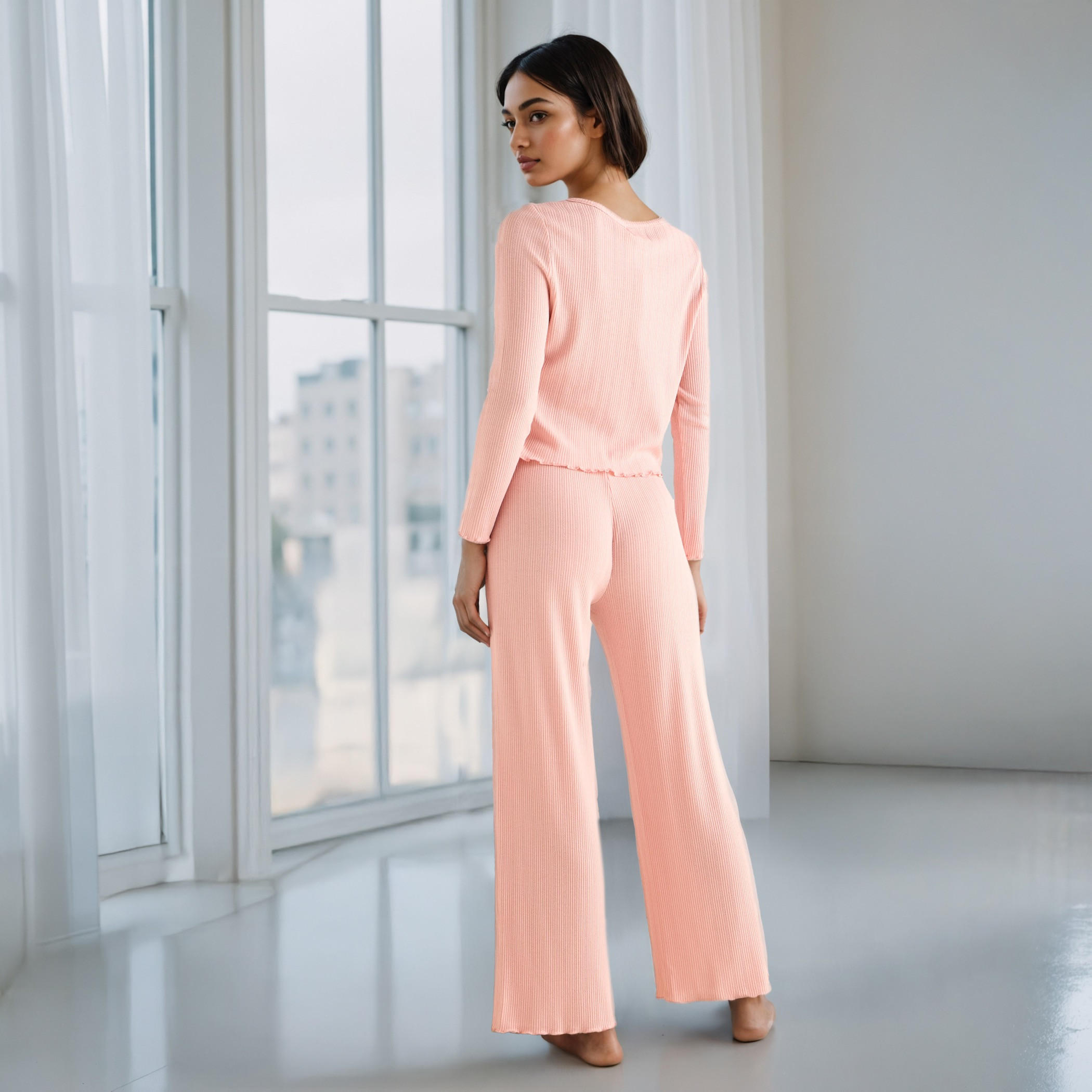 طقم بيجاما بارز الملمس-women-clothing-nightwear-pyjamas-longsets-image-4