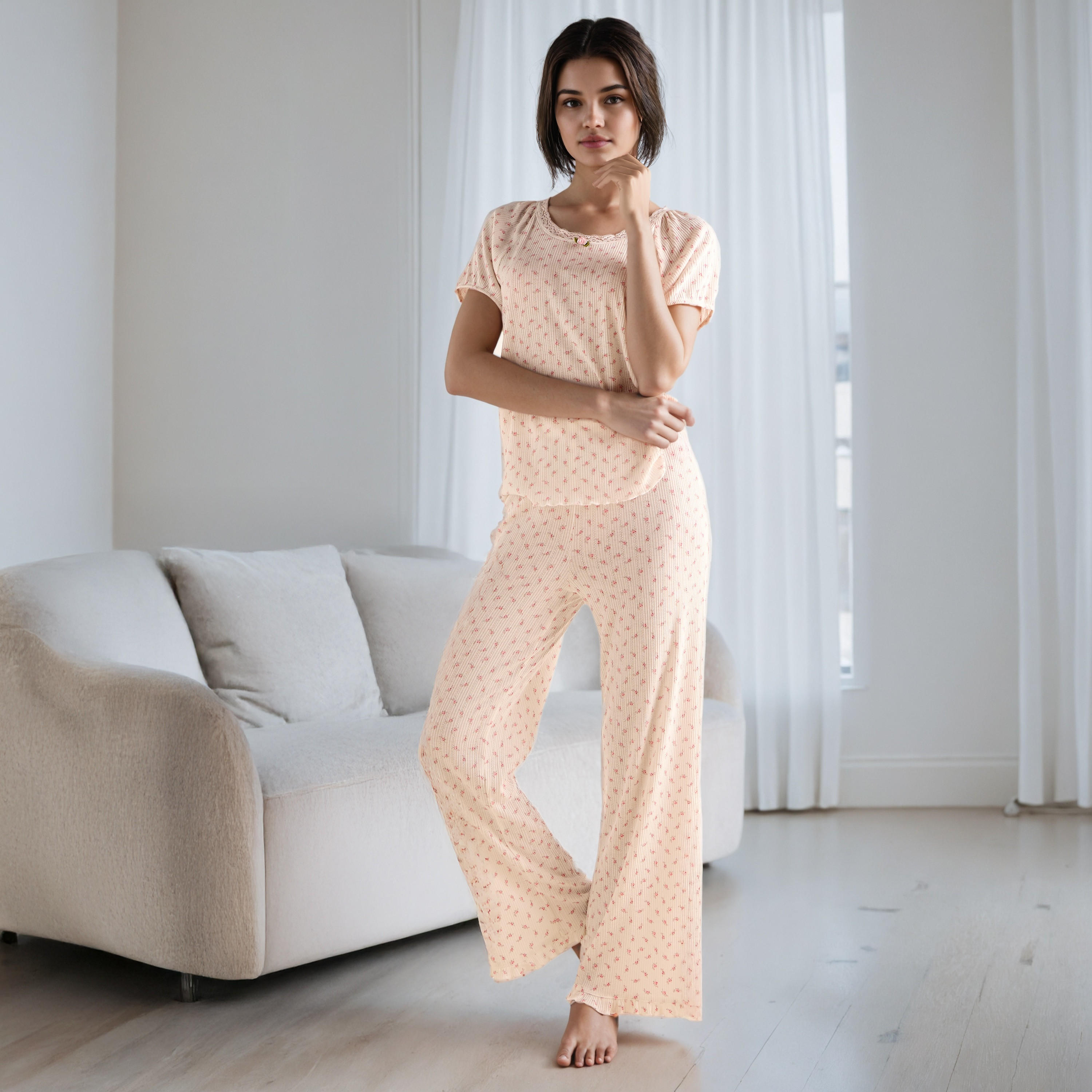 طقم بيجاما بطبعات زهرية-women-clothing-nightwear-pyjamas-longsets-image-1