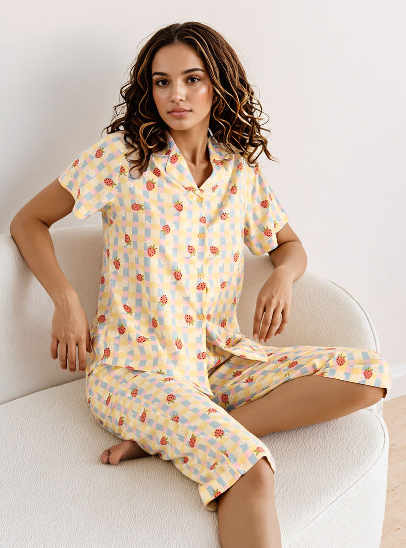 Strawberry Print Pyjama Set-women-clothing-nightwear-pyjamas-longsets-image-1