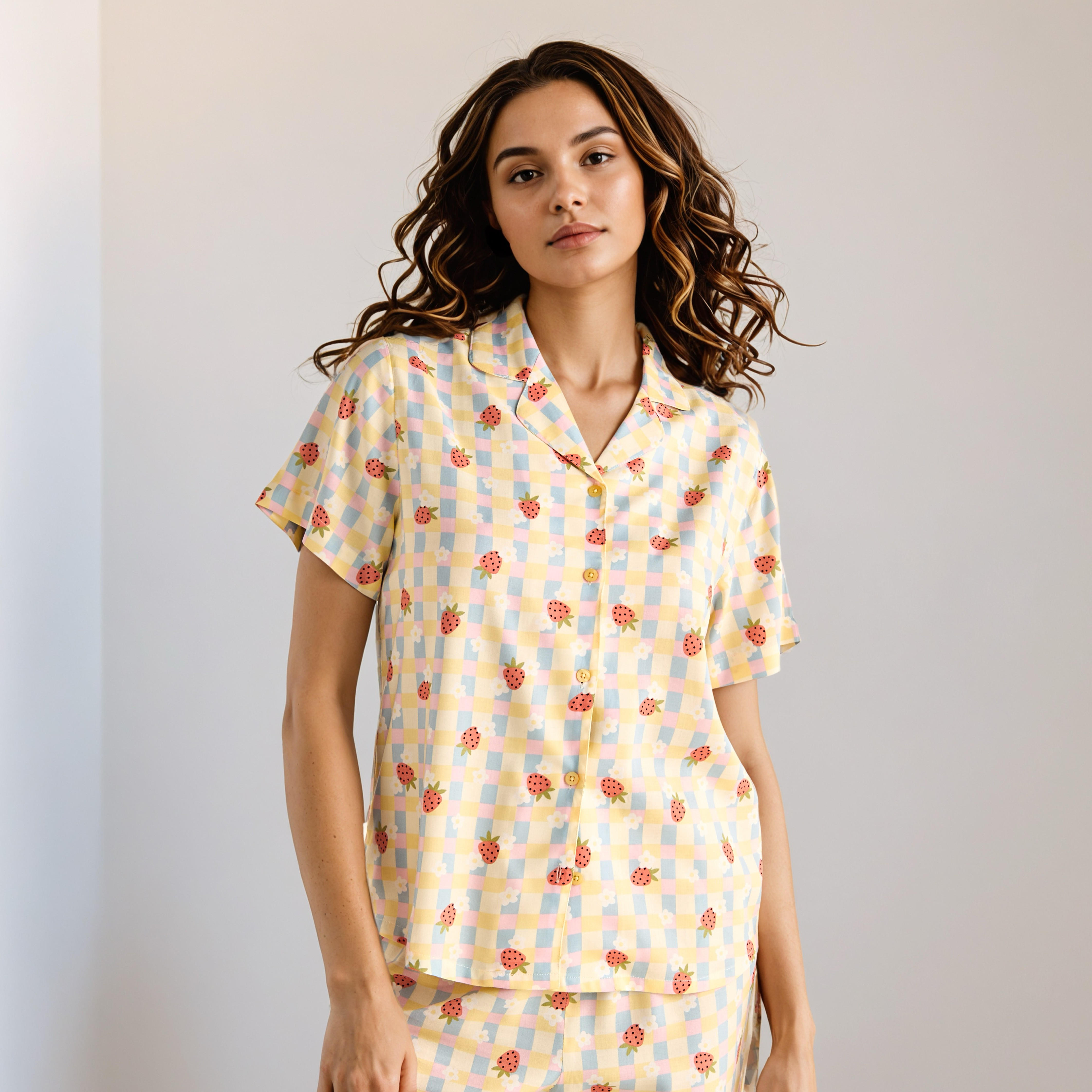 Strawberry Print Pyjama Set-women-clothing-nightwear-pyjamas-longsets-image-2