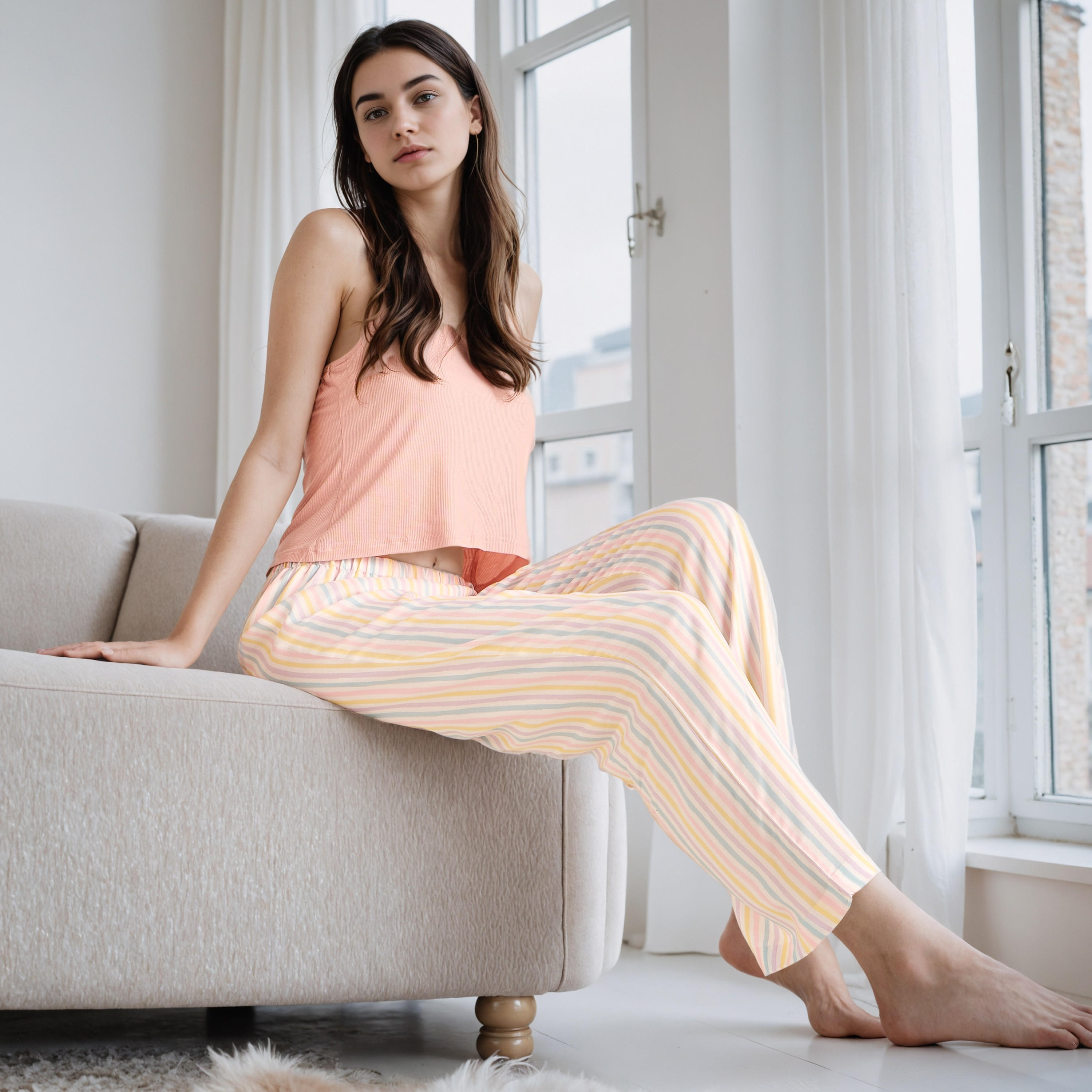 بنطلون بيجاما مقلم بحزام خصر مطاطي-women-clothing-nightwear-pyjamas-bottoms-image-2