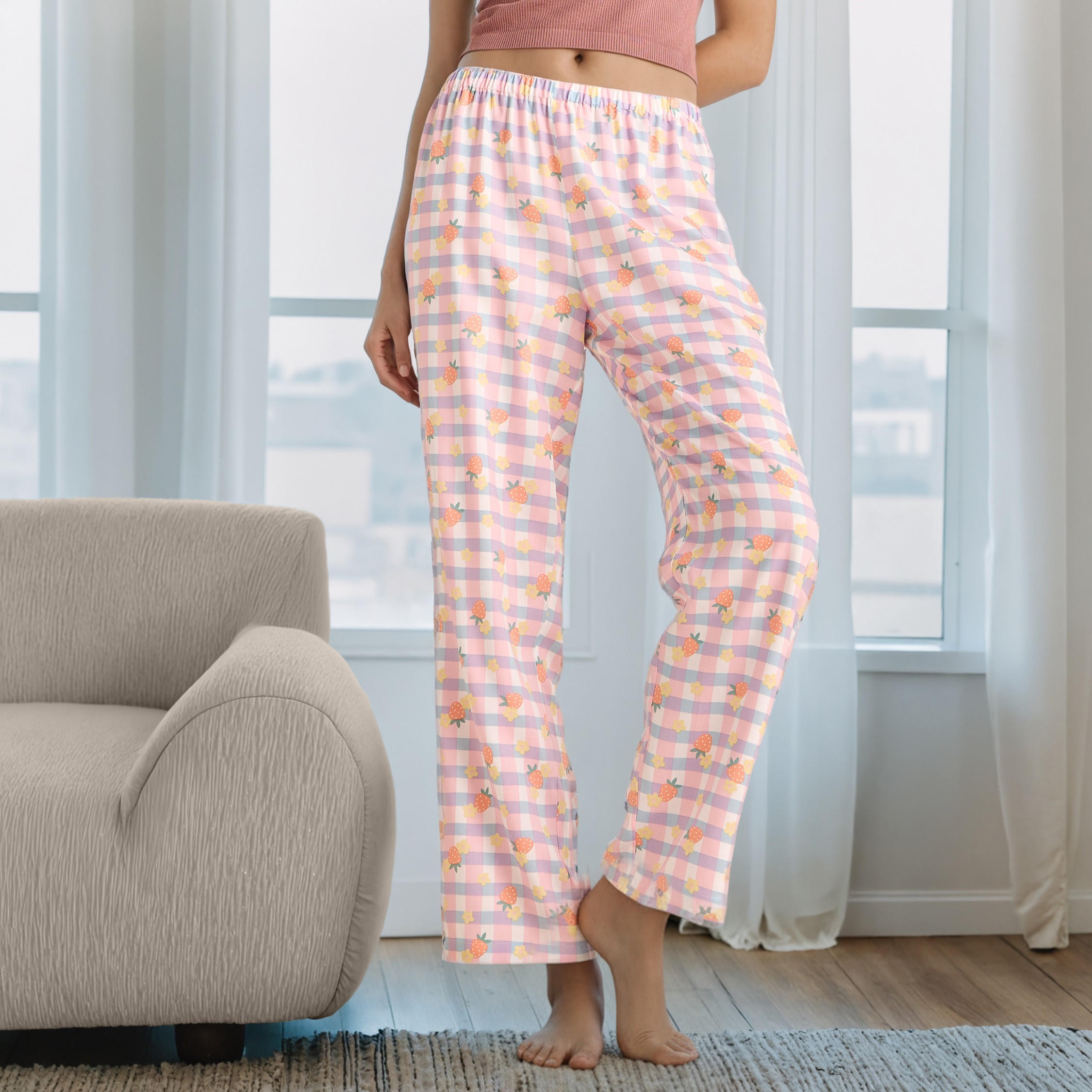 Checked Pyjamas with Elasticated Waistband-women-clothing-nightwear-pyjamas-bottoms-image-1
