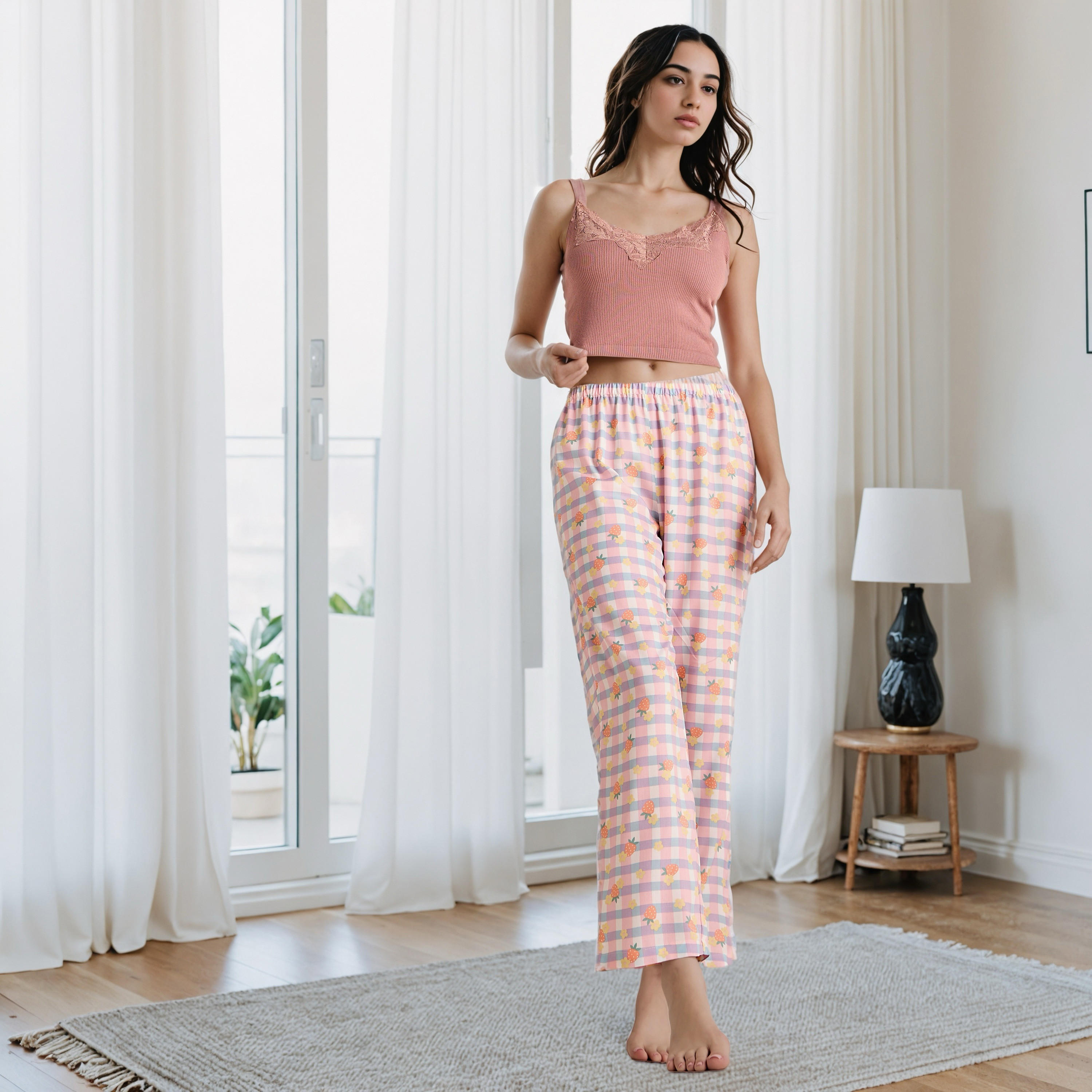 Checked Pyjamas with Elasticated Waistband-women-clothing-nightwear-pyjamas-bottoms-image-2