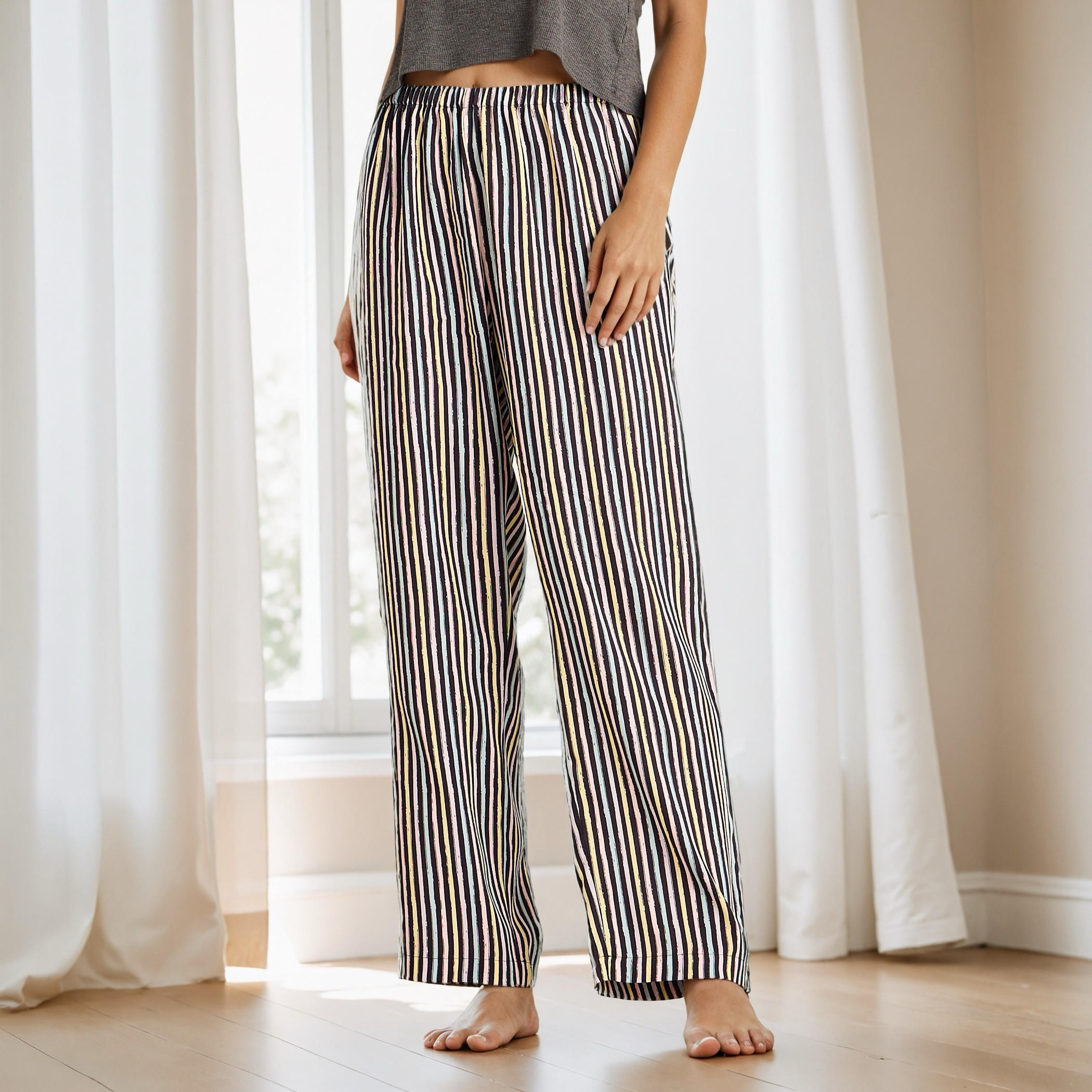 بنطلون بيجاما مقلم بحزام خصر مطاطي-women-clothing-nightwear-pyjamas-bottoms-image-5