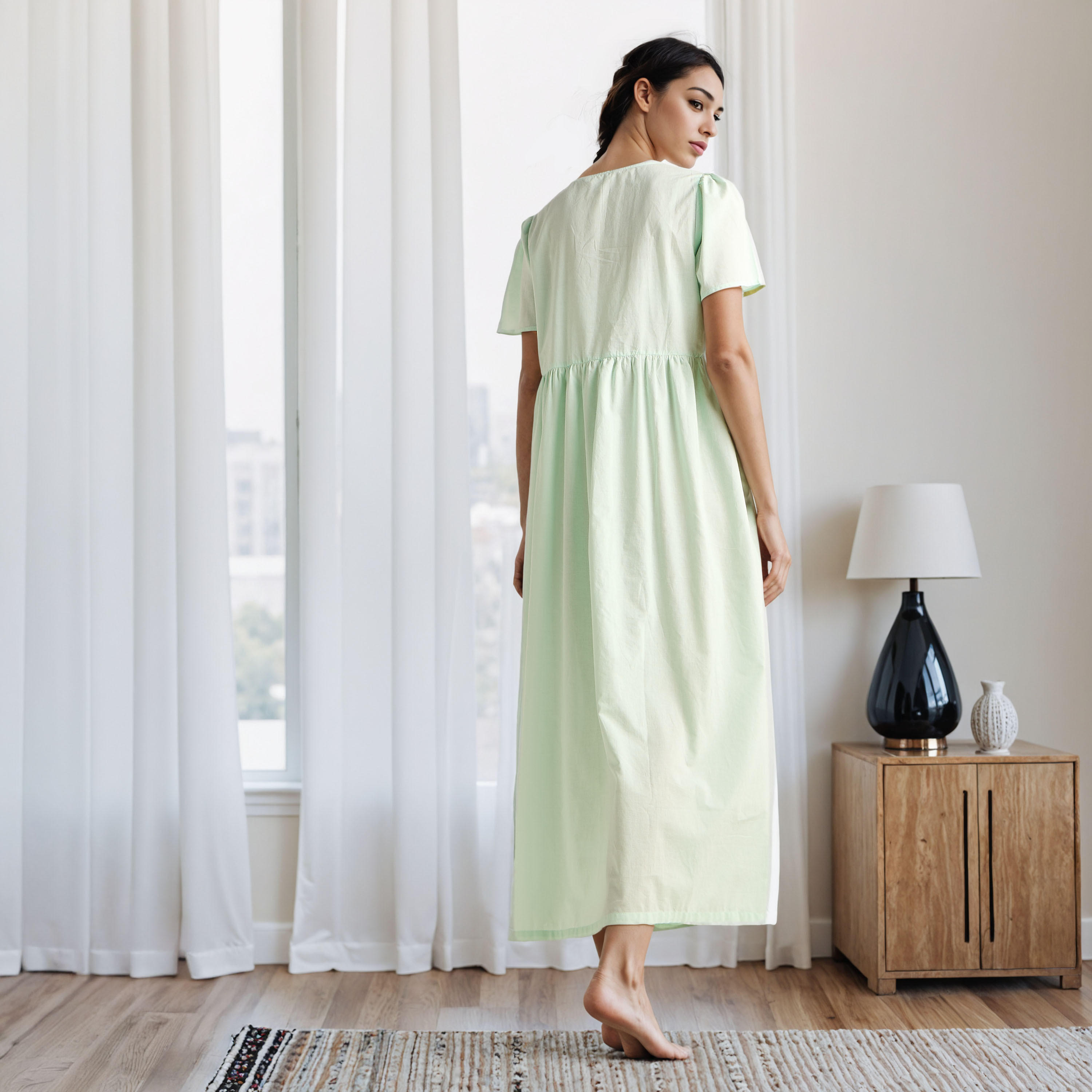 Embroidered Cotton Night Gown with Flutter Sleeves-women-clothing-nightwear-nighties-image-3