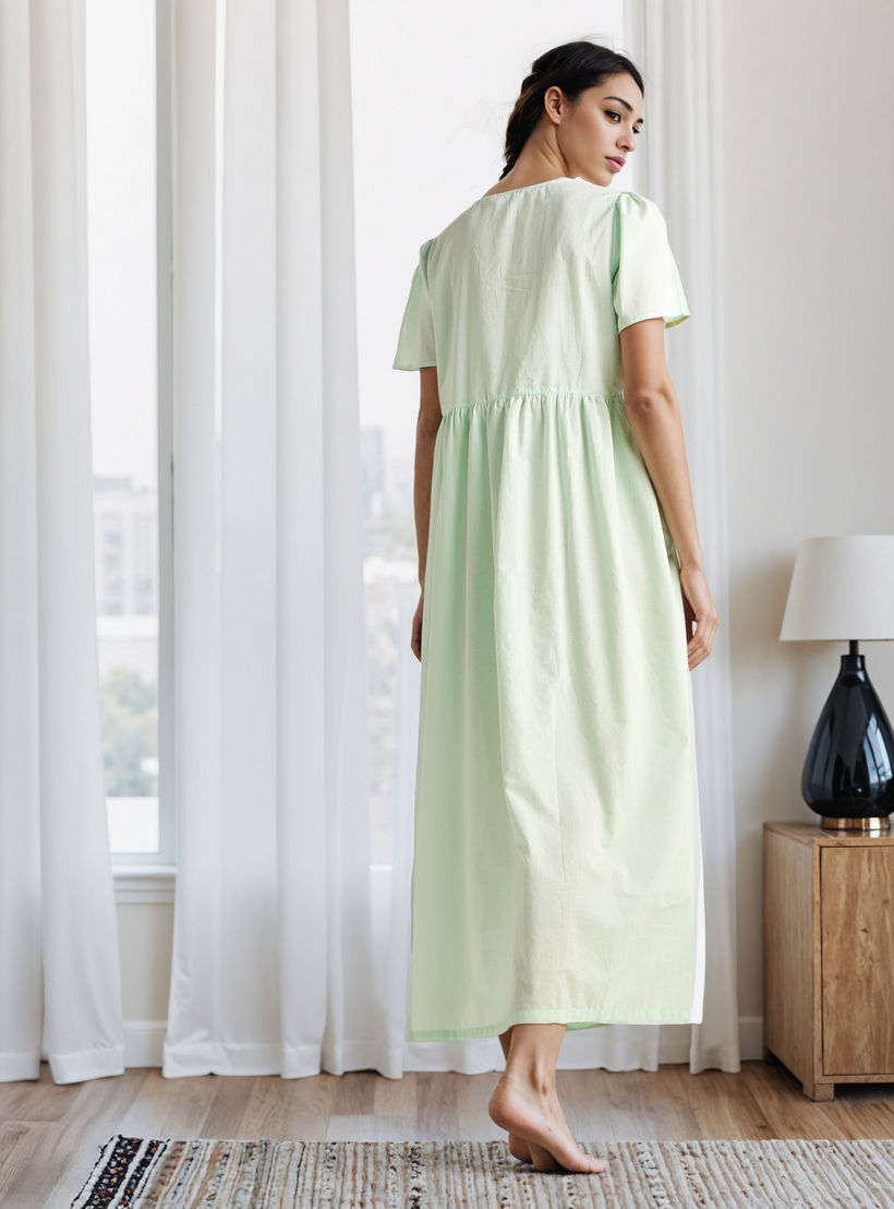 Embroidered Cotton Night Gown with Flutter Sleeves-women-clothing-nightwear-nighties-image-3