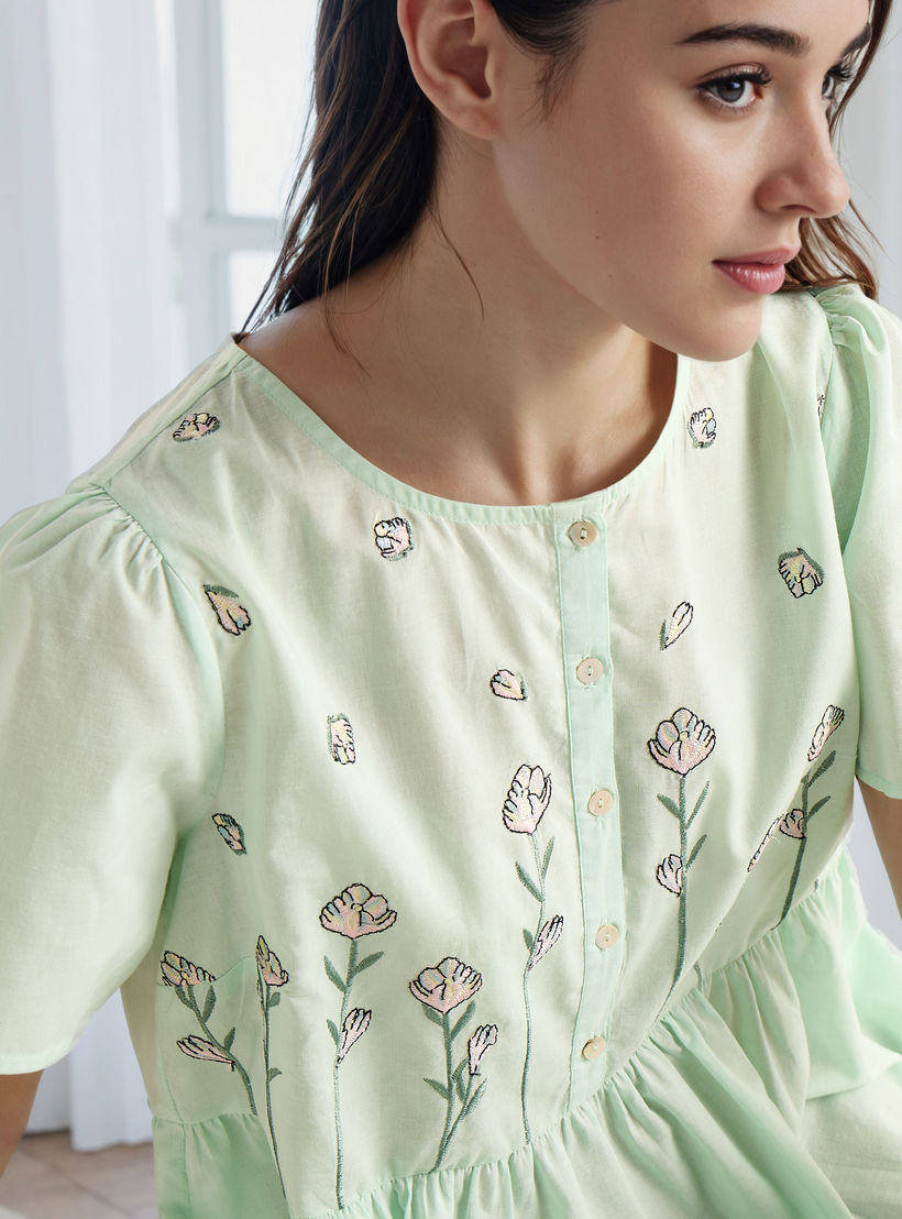 Embroidered Cotton Night Gown with Flutter Sleeves-women-clothing-nightwear-nighties-image-4