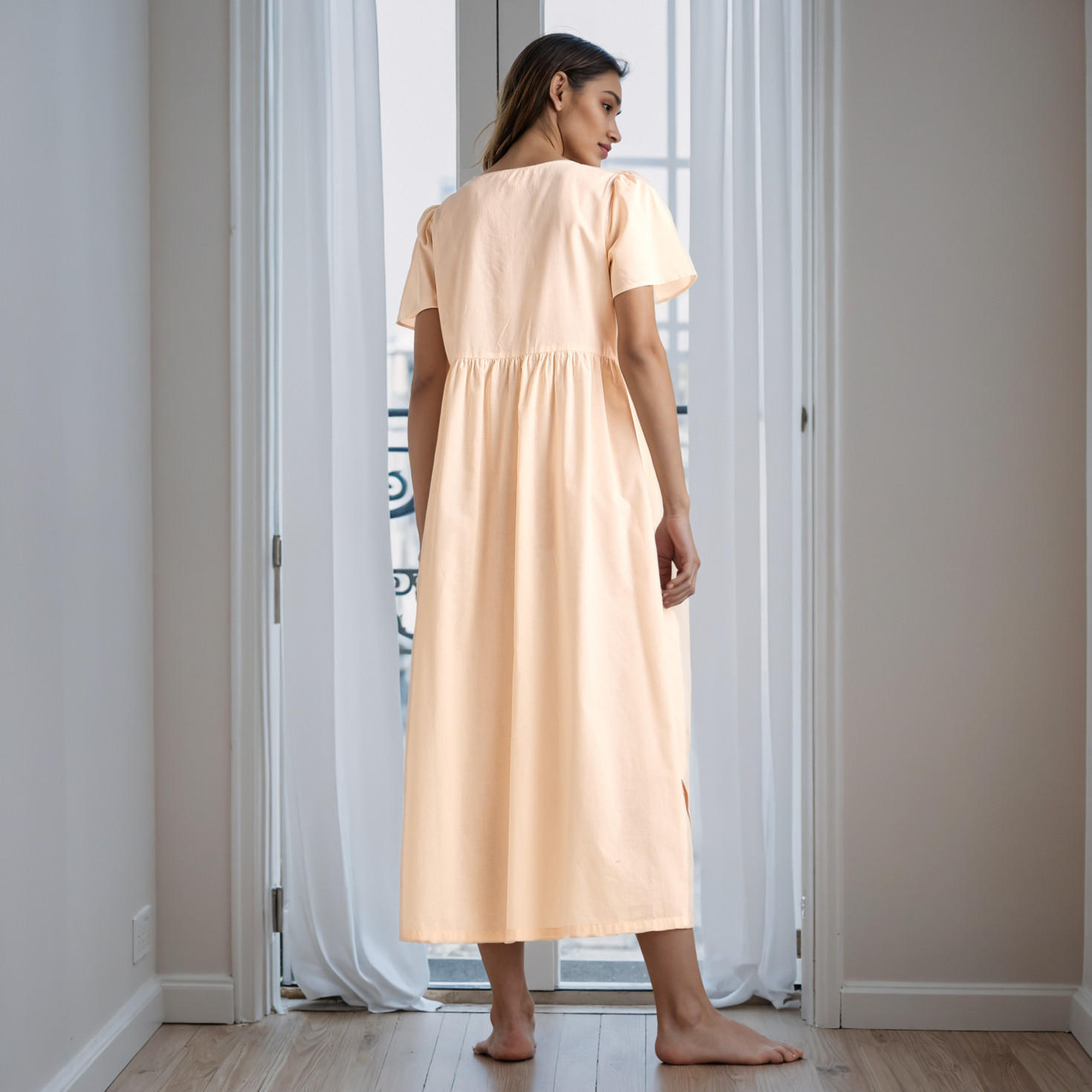 Embroidered Cotton Night Gown with Flutter Sleeves-women-clothing-nightwear-nighties-image-3