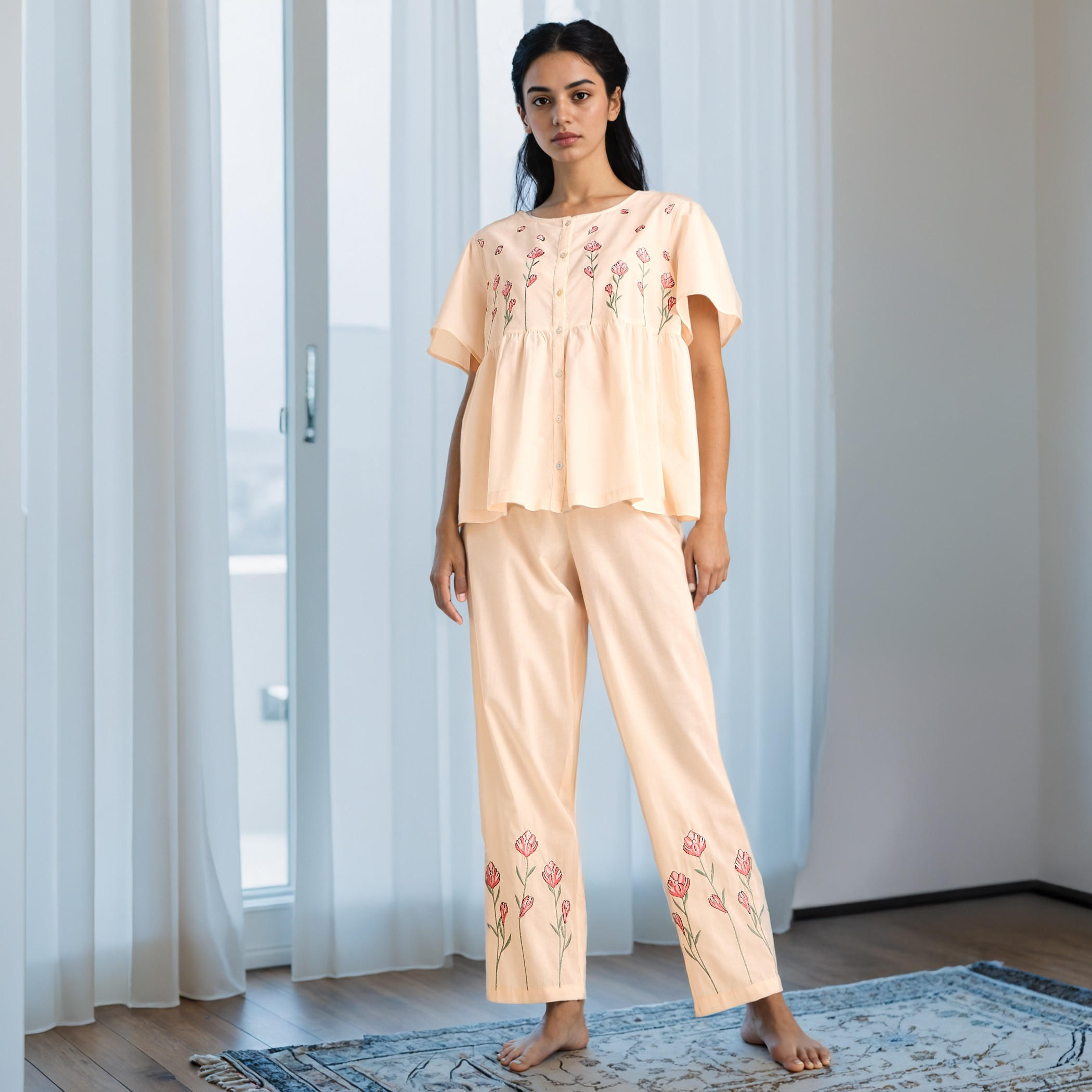 طقم بيجاما مطرز-women-clothing-nightwear-pyjamas-longsets-image-7