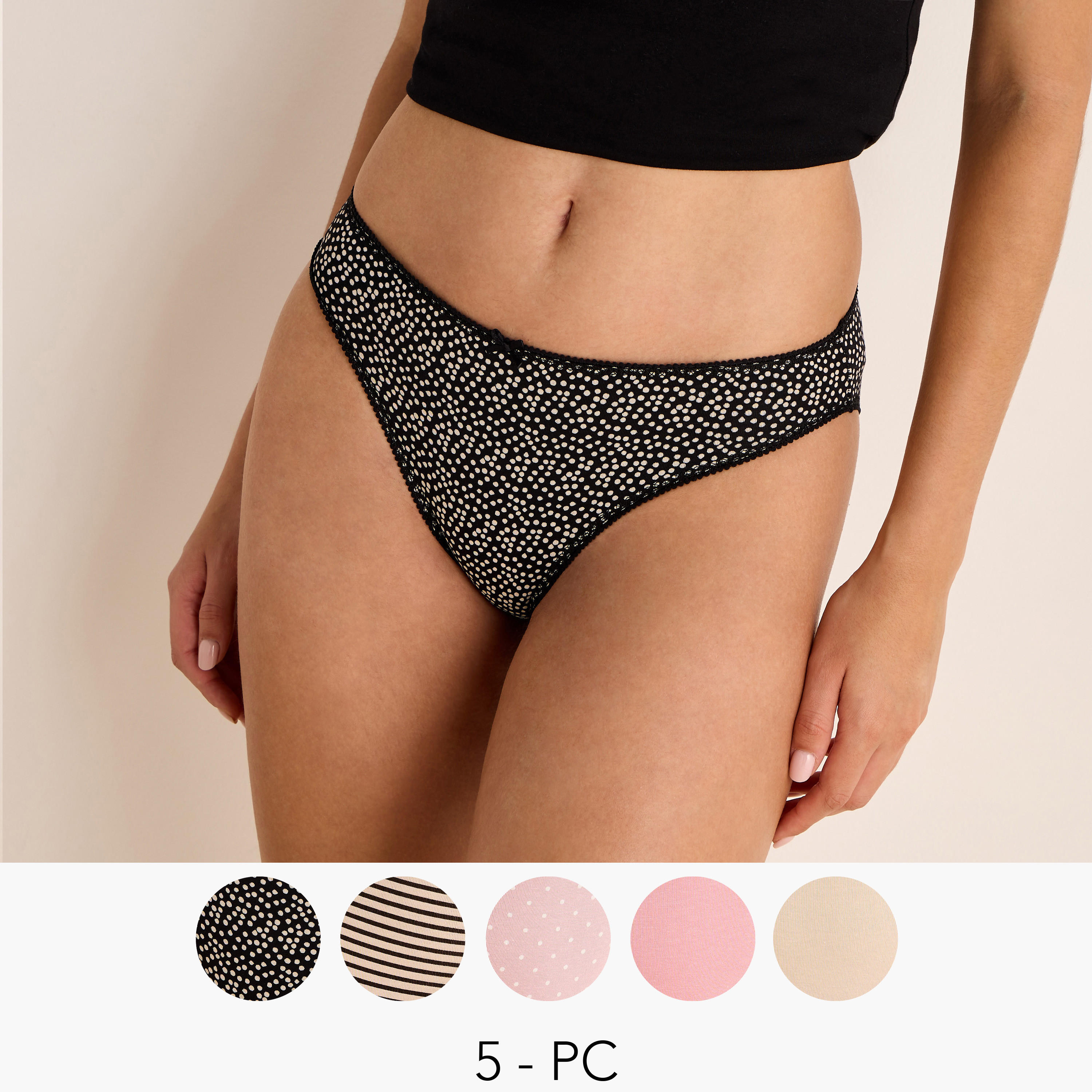 سراويل داخلية بكيني متنوعة بفيونكة - طقم من 5 قطع-women-clothing-lingerie-panties-image-1