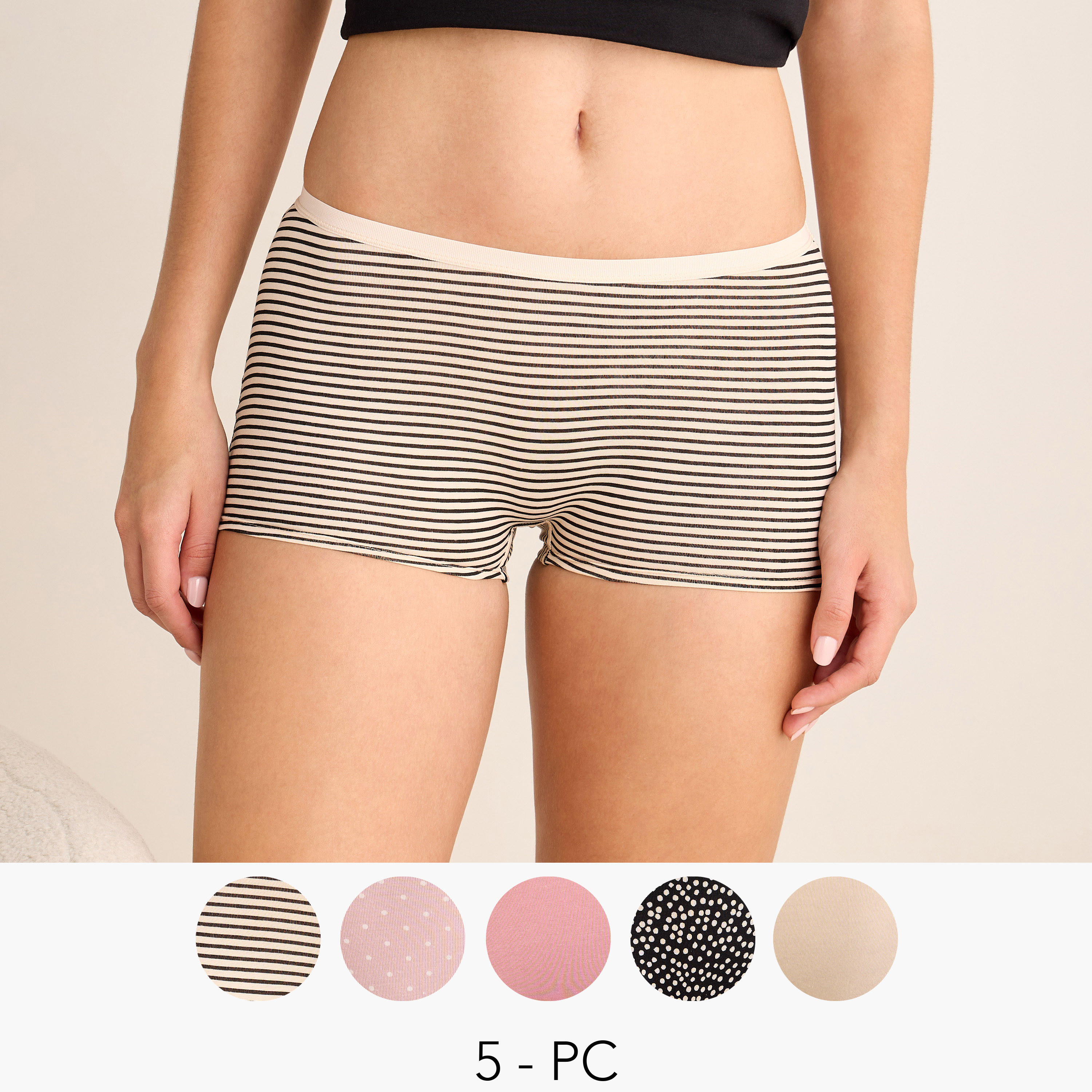 مجموعة سراويل بوي شورت متنوعة بحزام خصر مطاطي عدد 5-women-clothing-lingerie-panties-image-1